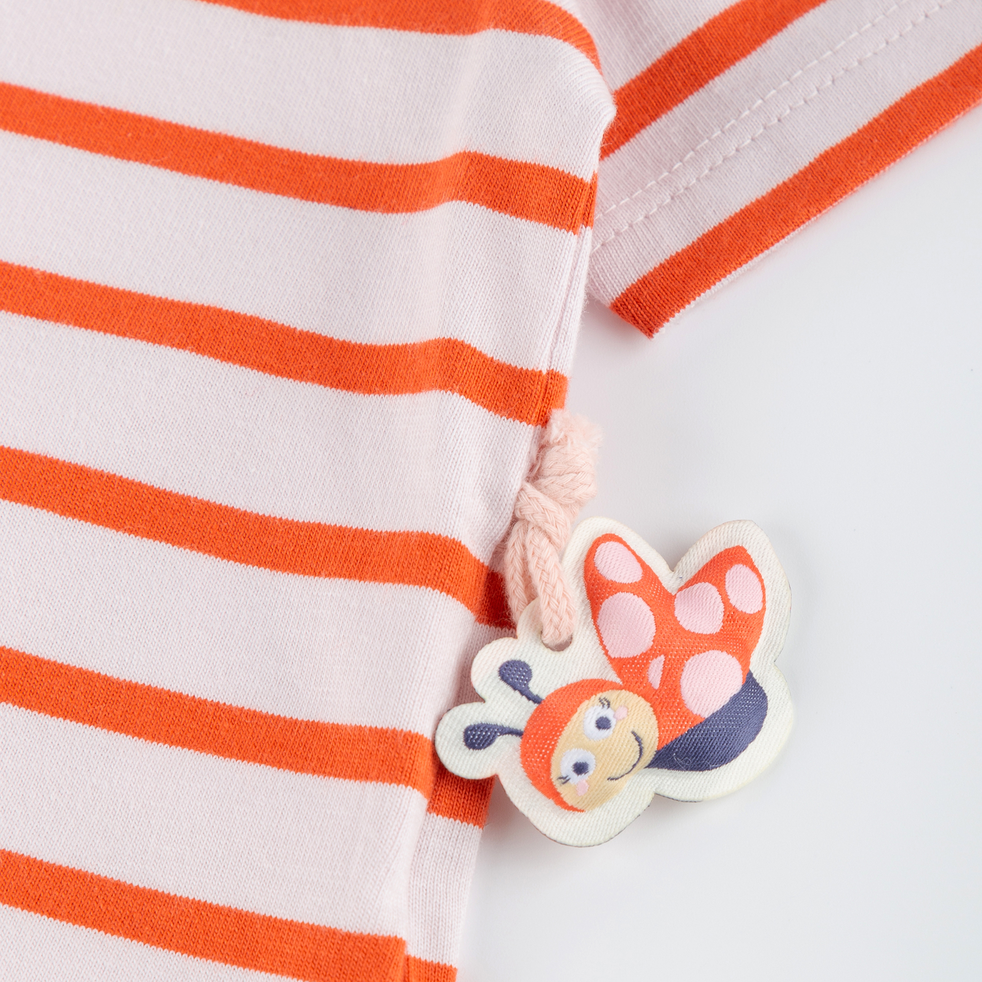 Striped baby T-shirt, cut longer, Happy Ladybug