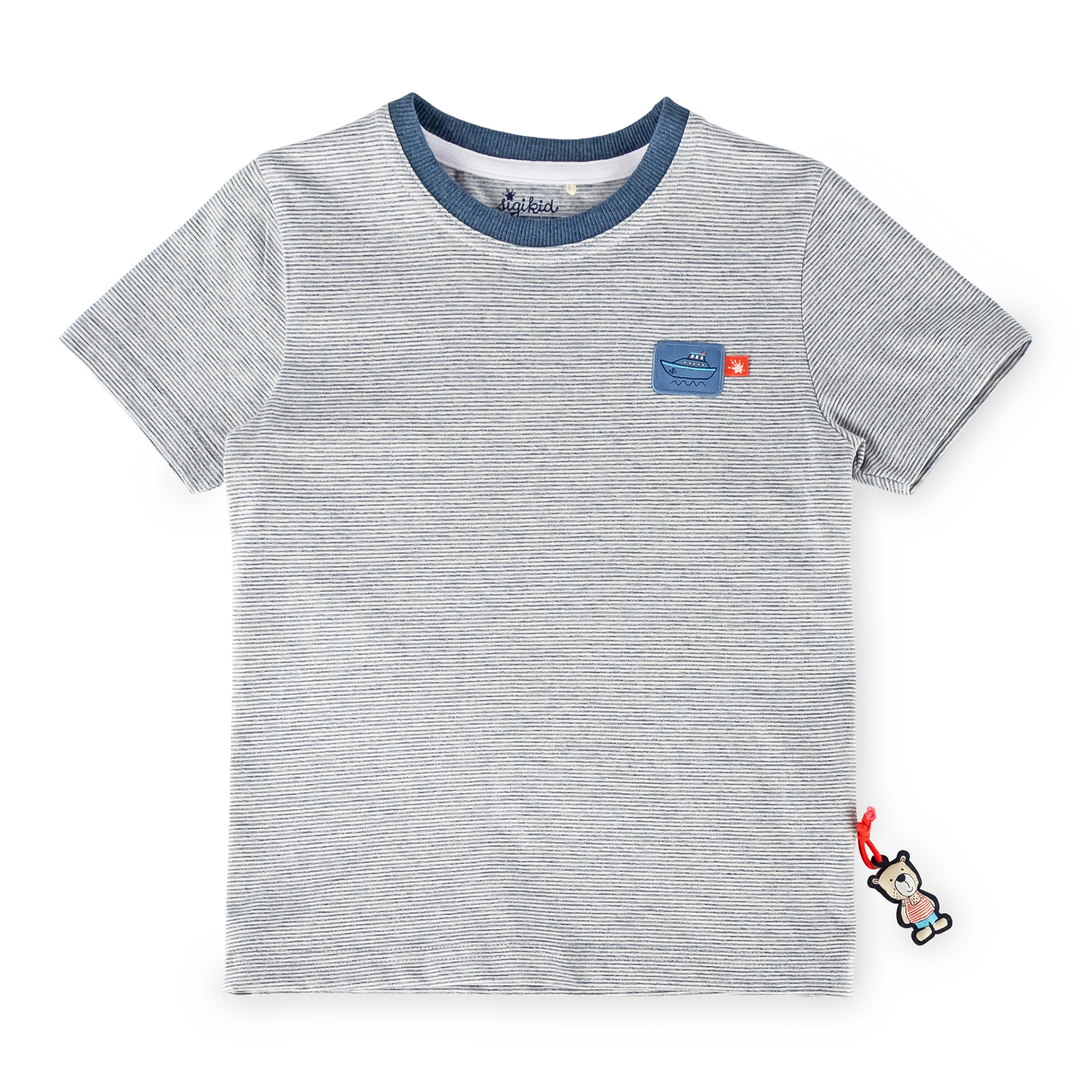 Kinder T-Shirt mit Boot-Patch, blau-weiß meliert