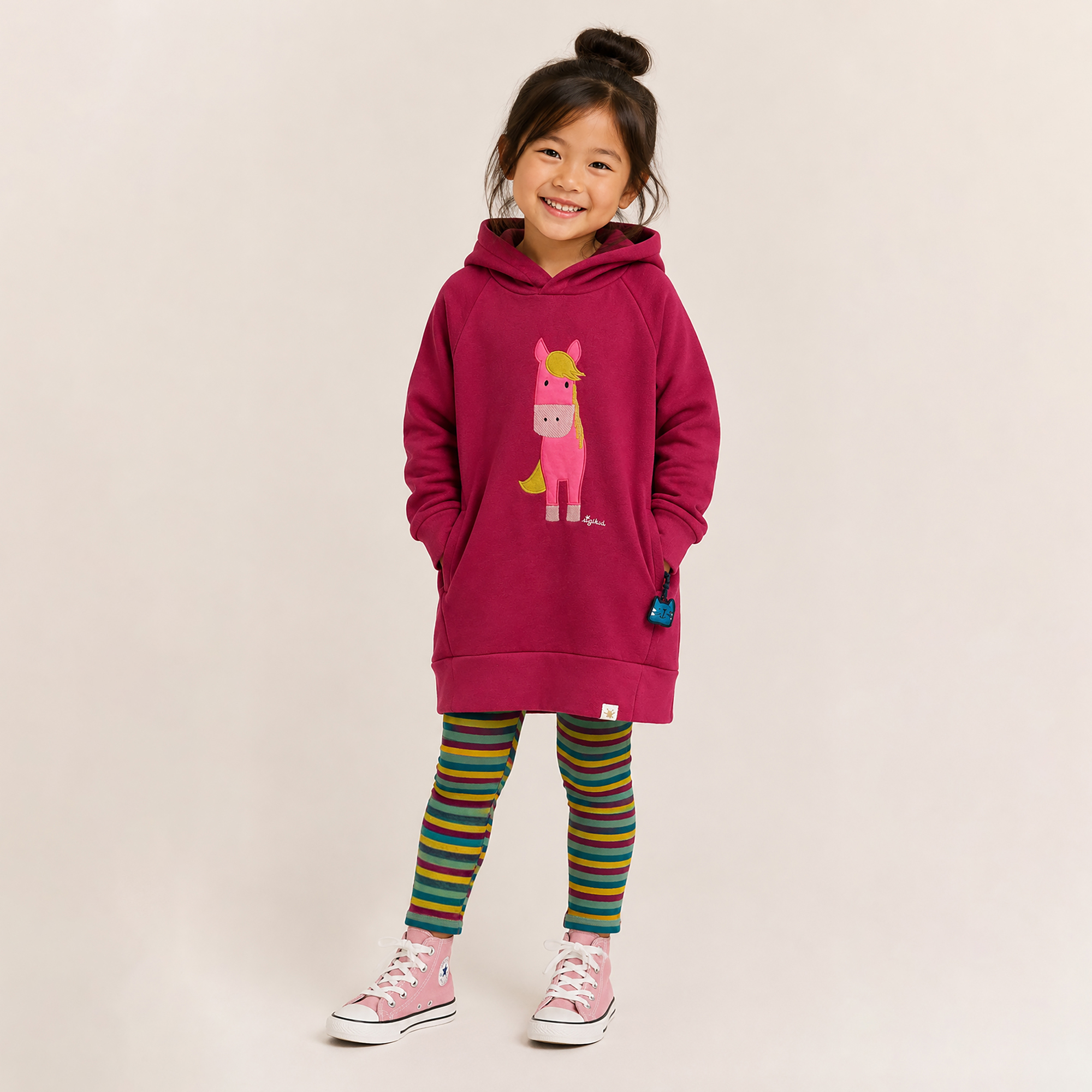 Kinder Kapuzen Sweatkleid Pferd, pink