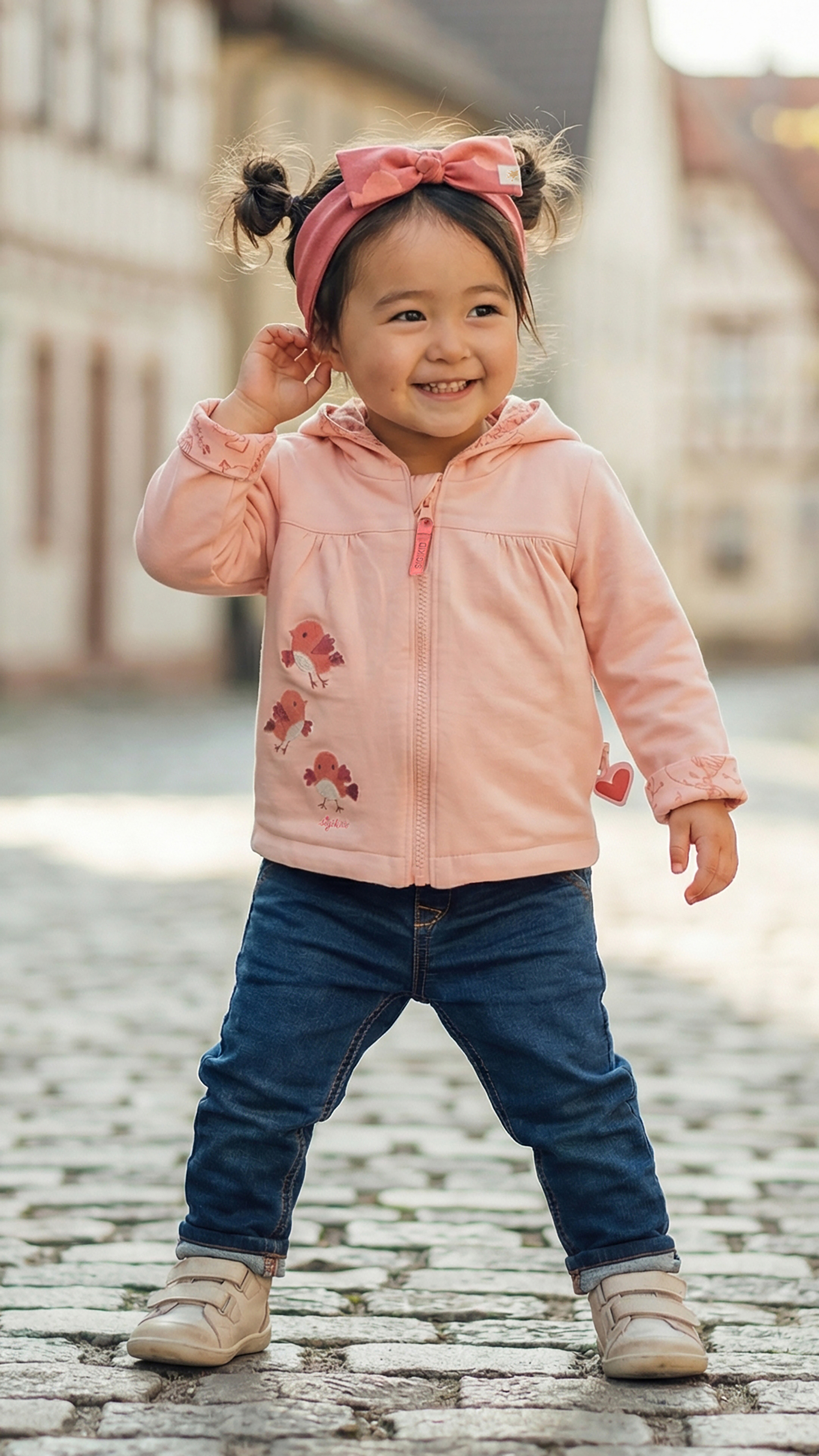 Baby Wendejacke mit Vögelchen Stickerei und Print, rosa
