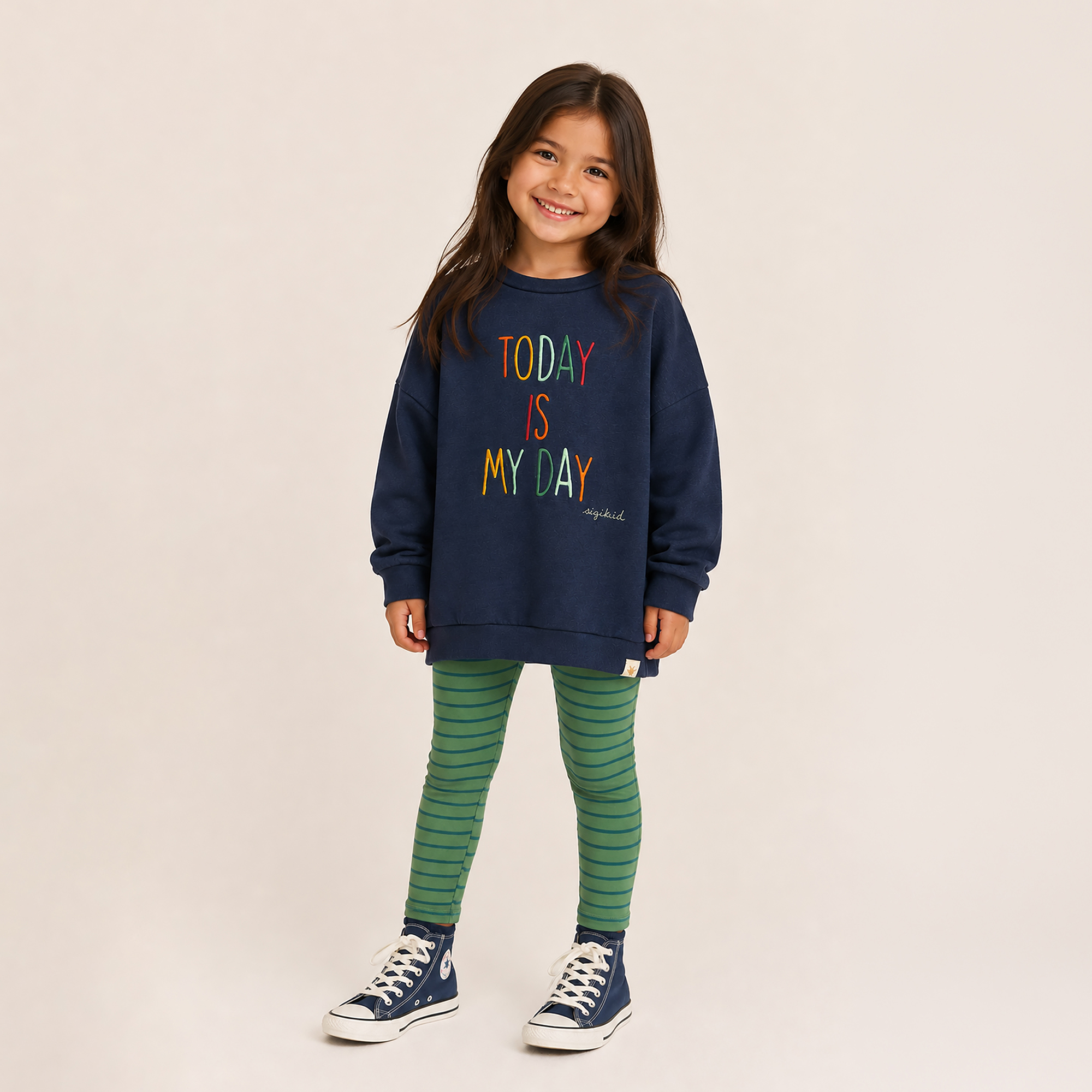 Oversized children's sweatshirt Today is my Day, denim blue