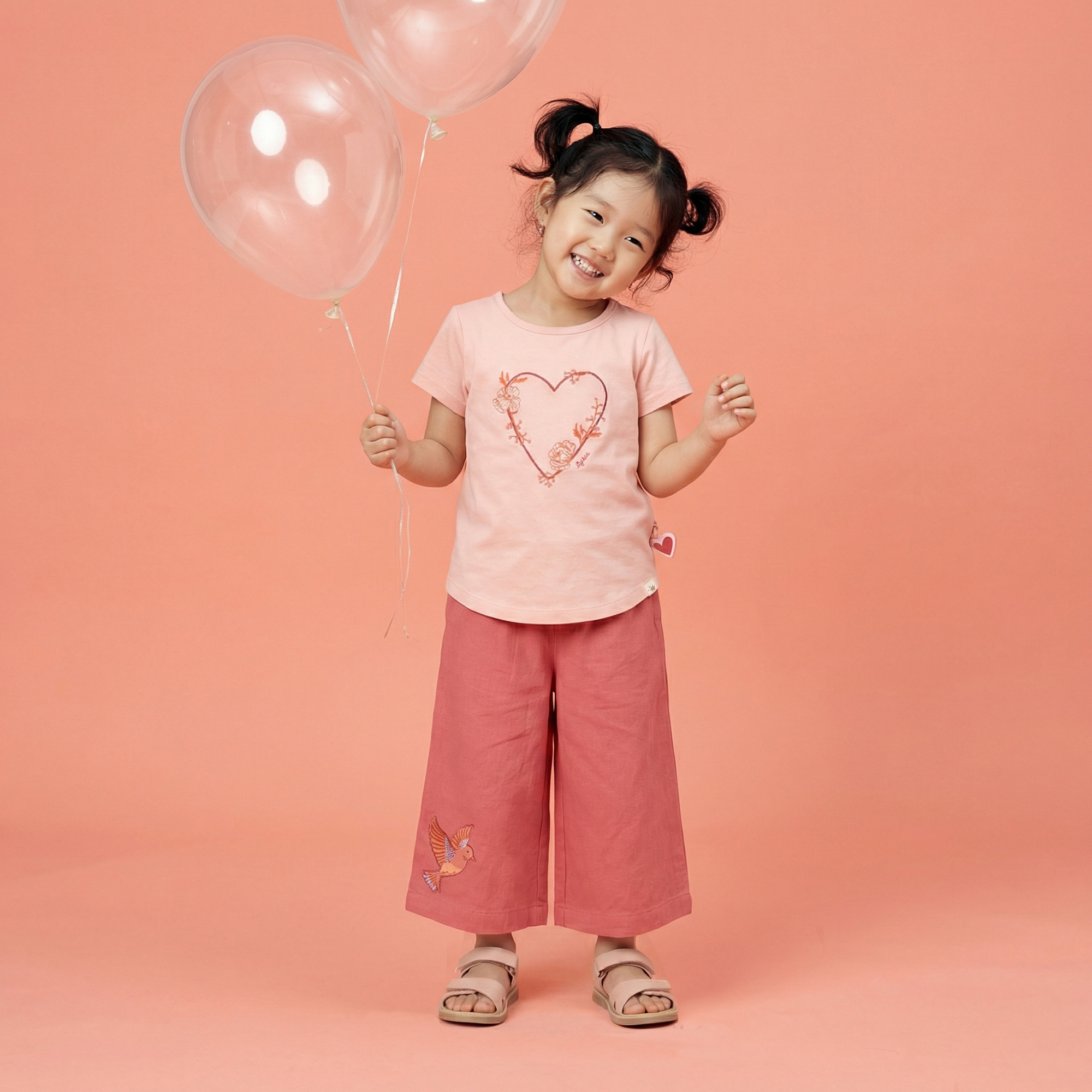 Children's T-shirt flower heart, Spring Birds