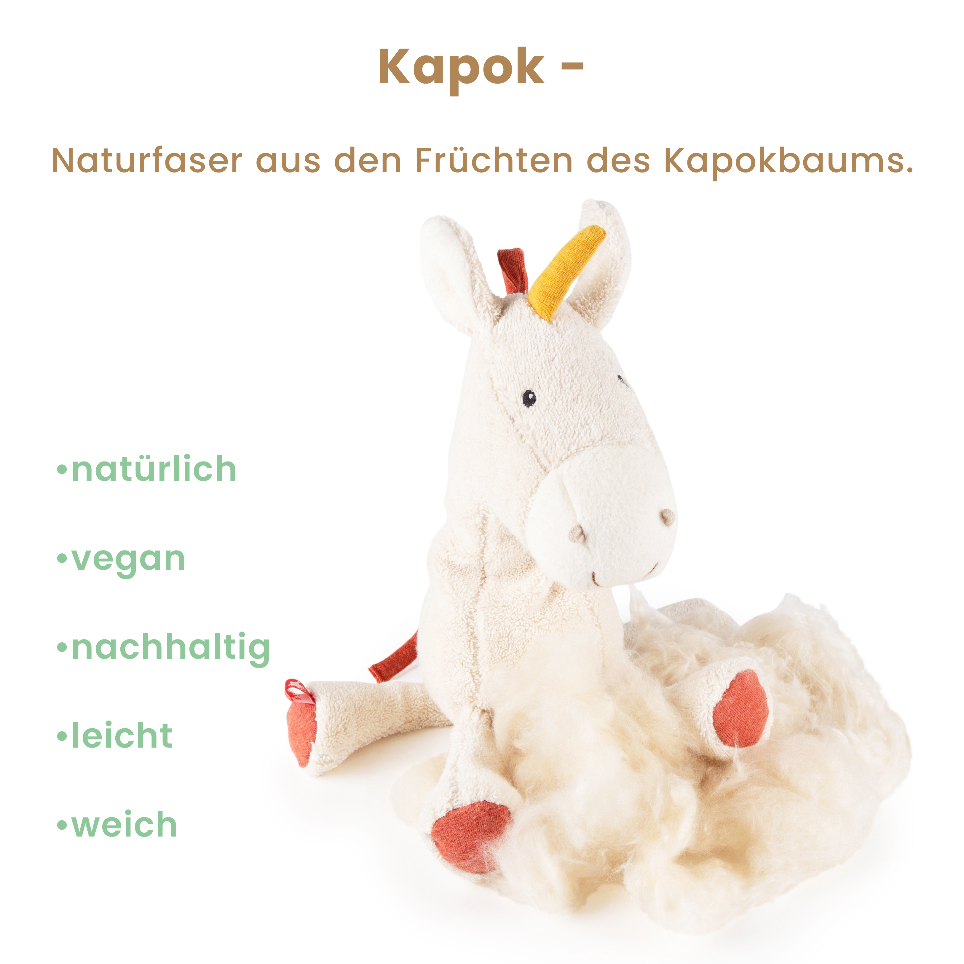 Soft toy unicorn, cotton & kapok, Natural Friends