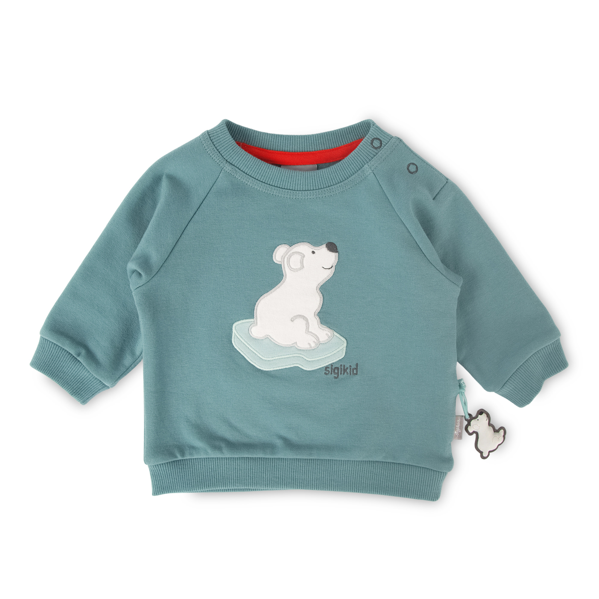 Cosy baby sweatshirt little polar bear, jade green