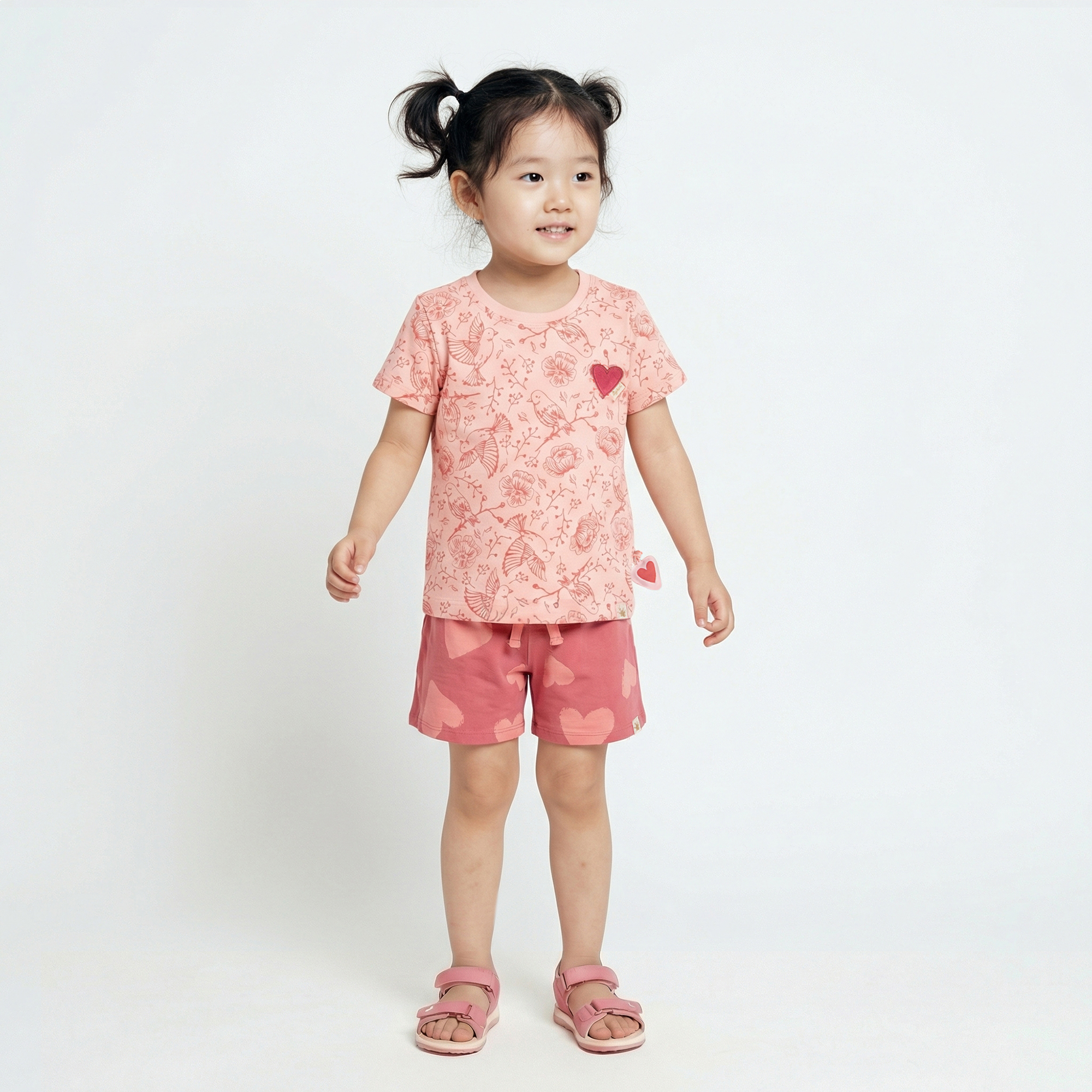 Kinder Shorts mit Herzchen Print, rosarot