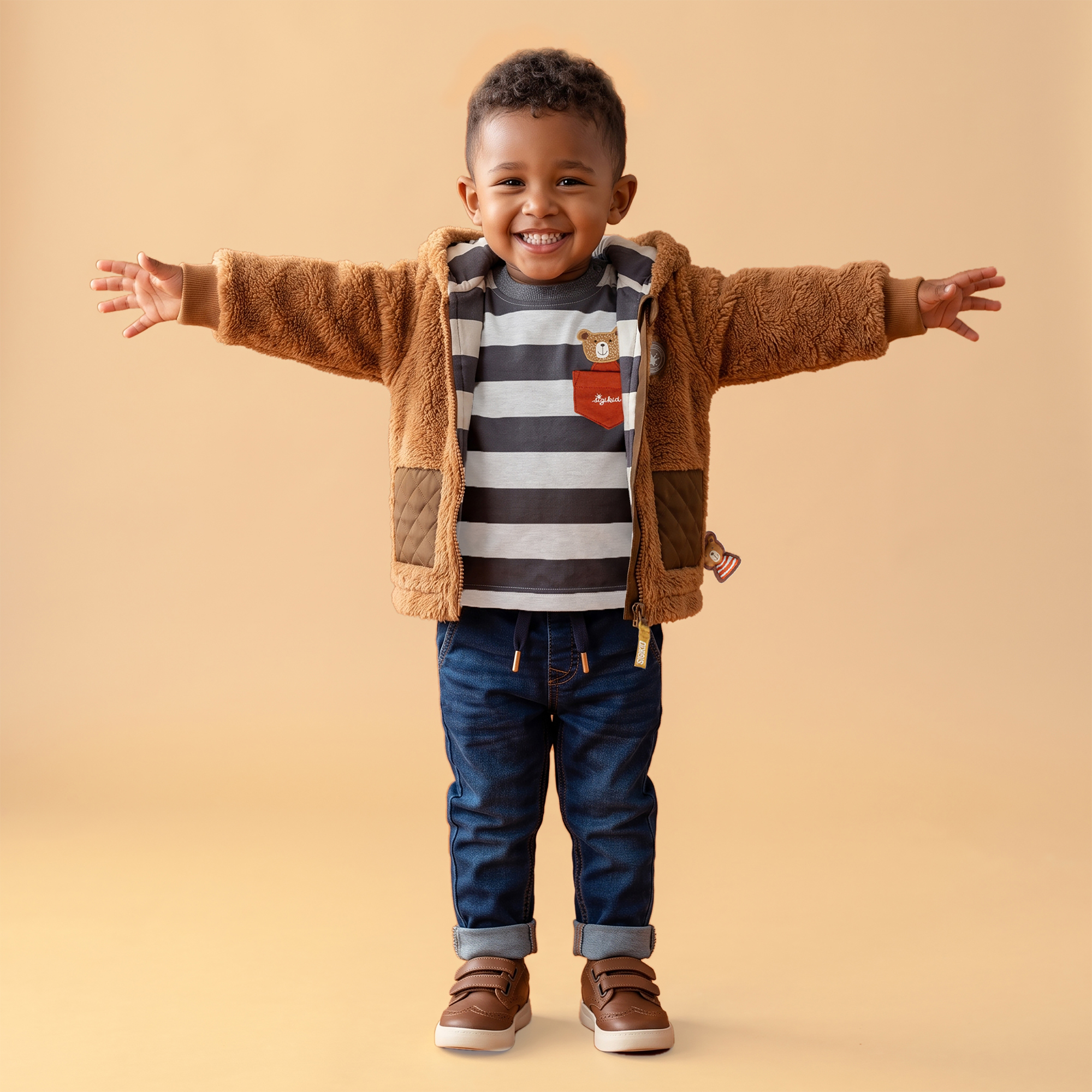 Baby Sherpa Fleece Jacke gefüttert Winterbär, braun