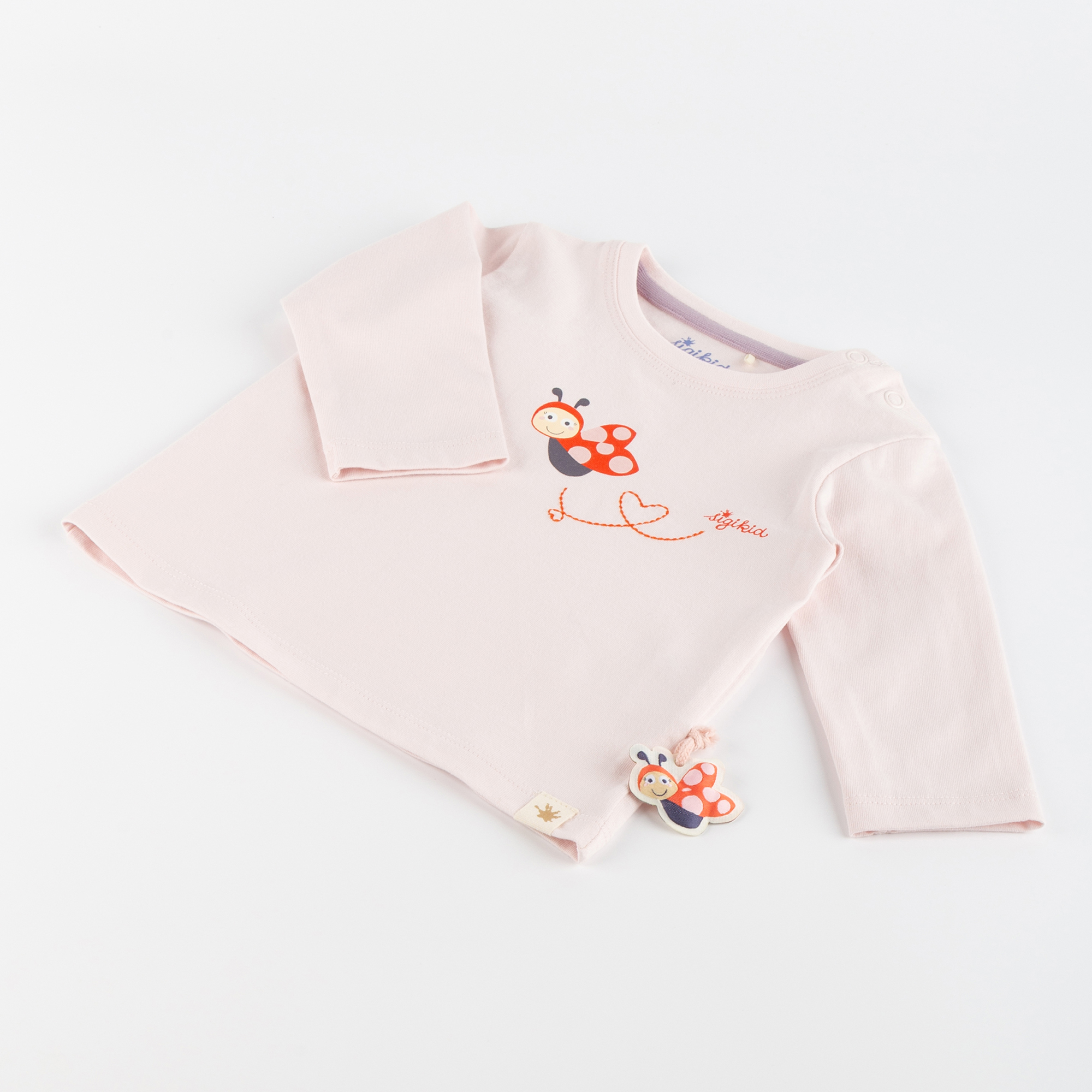 Baby long sleeve Tee ladybug, pale pink