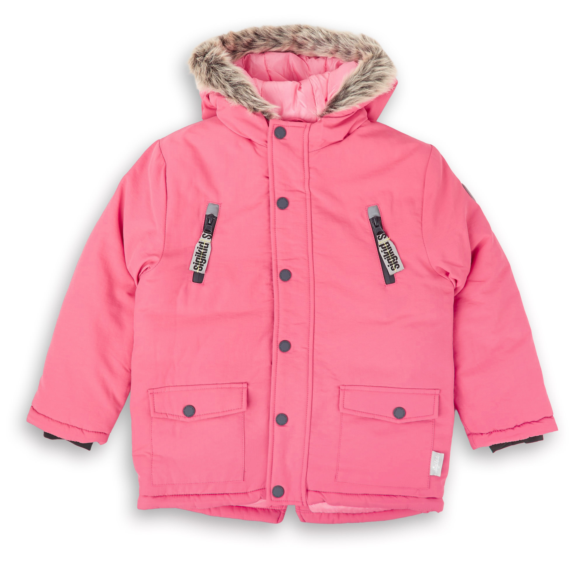 Insulated girls' winter jacket, hooded, pink