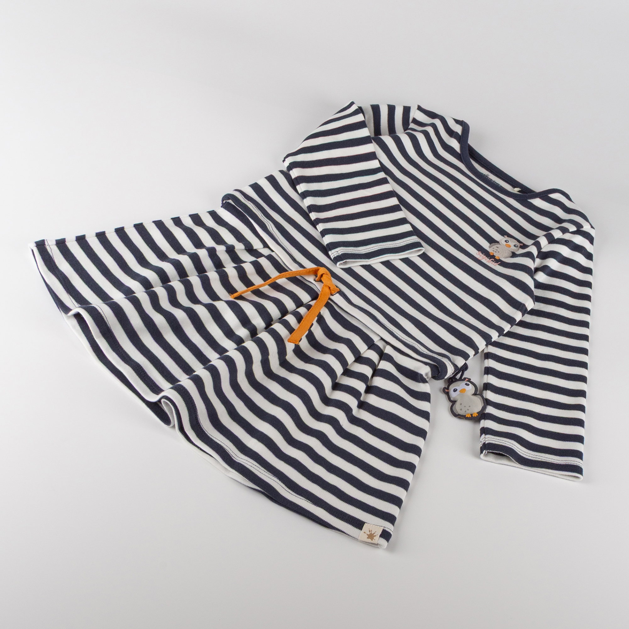 Kinder Kleid Eule Curious Owl, blau-weiß geringelt