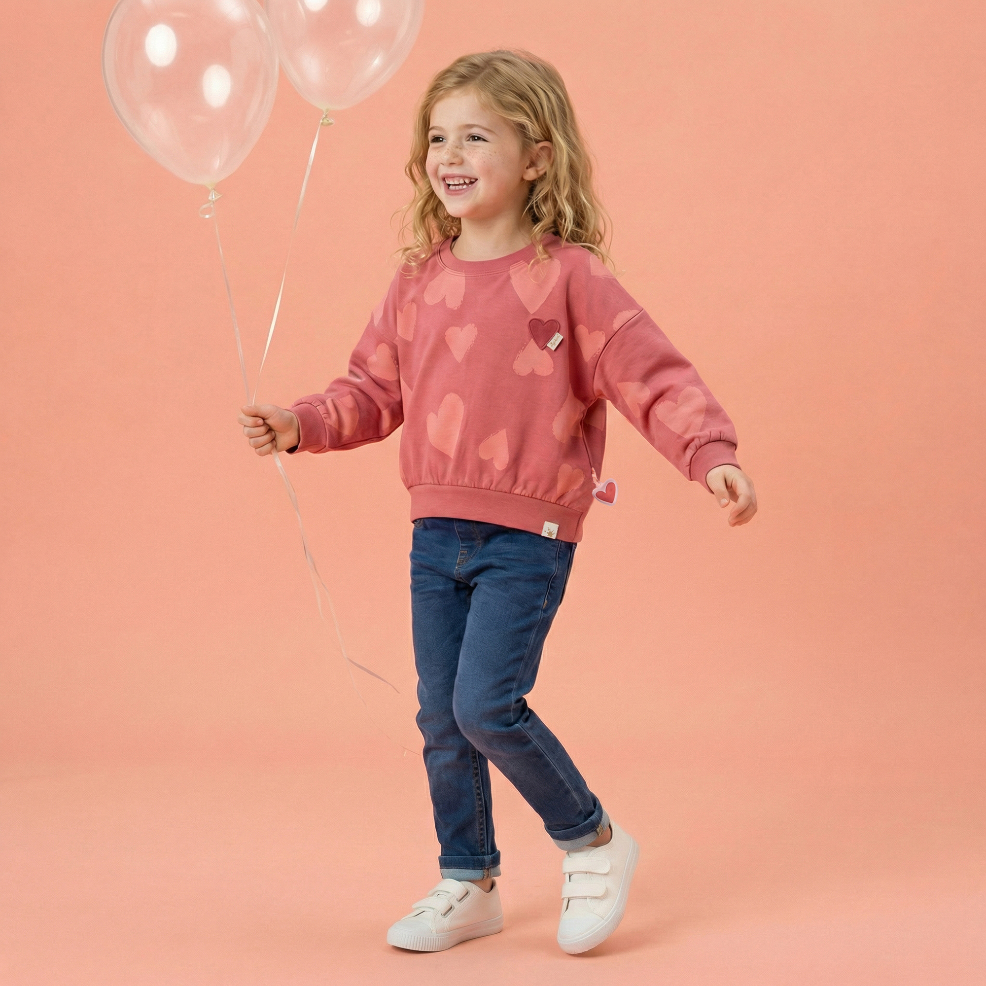 Kids' relaxed long sleeve Tee hearts, Spring Birds