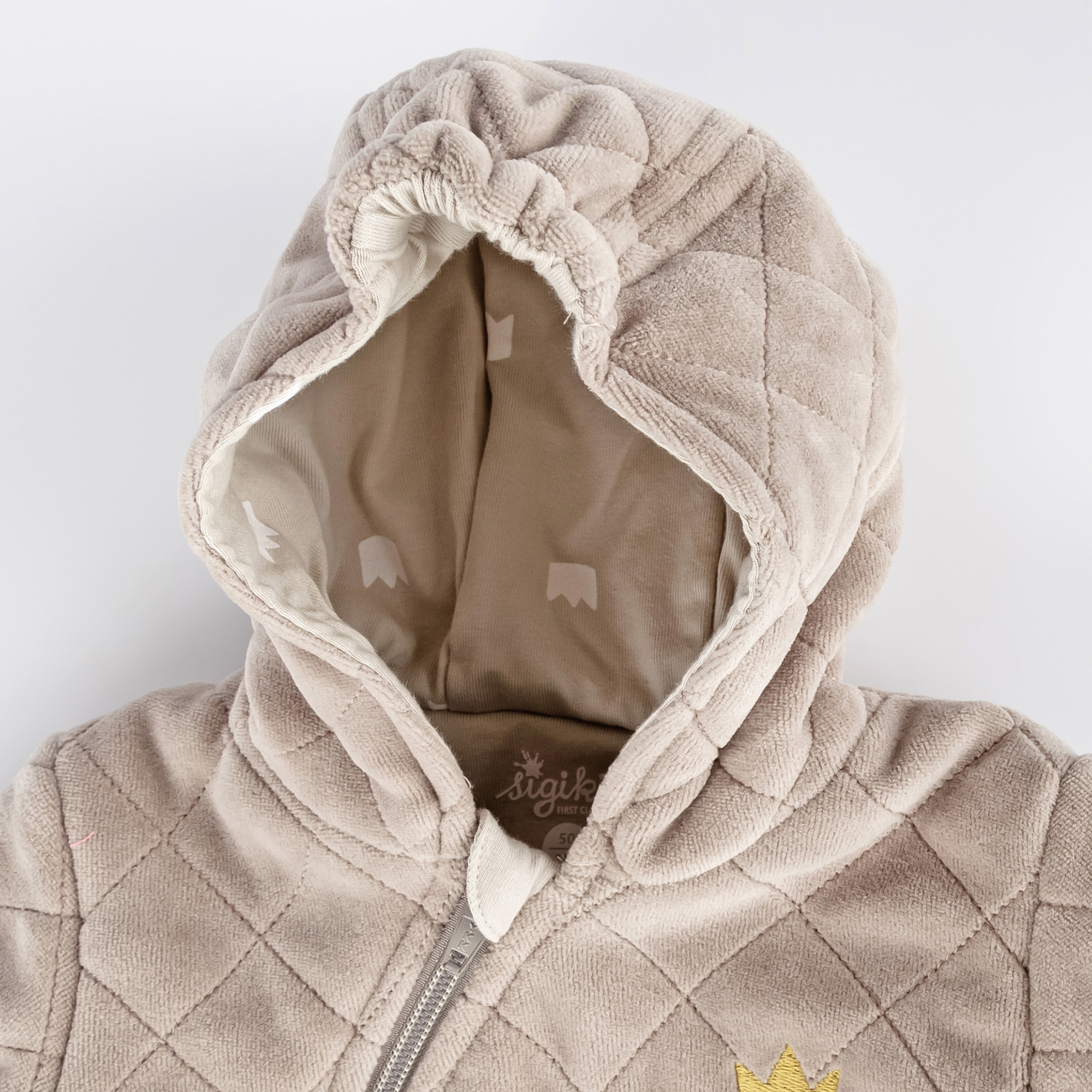 Quilted newborn baby velour overall beige, lined, foldable cuffs Quilted newborn baby velour overall beige, lined, foldable cuffs