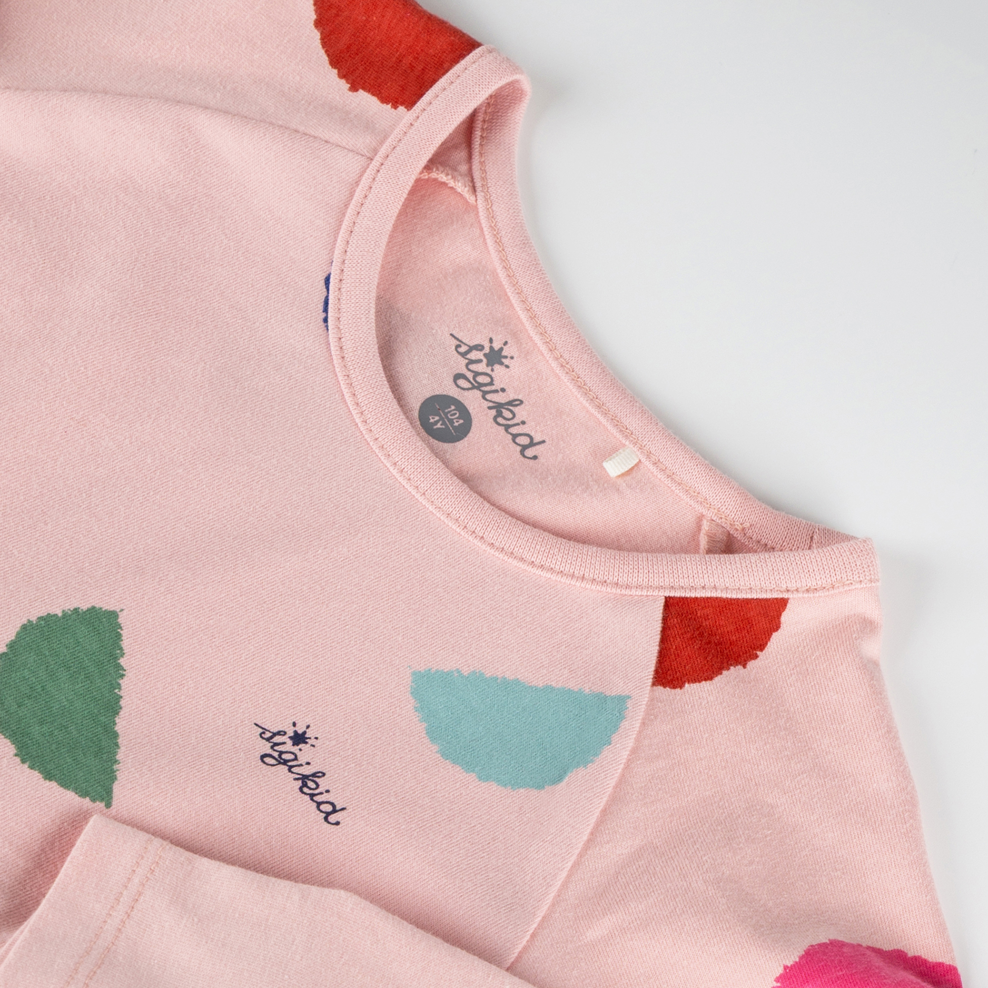 Girls' long sleeve dress, pink/multicoloured print