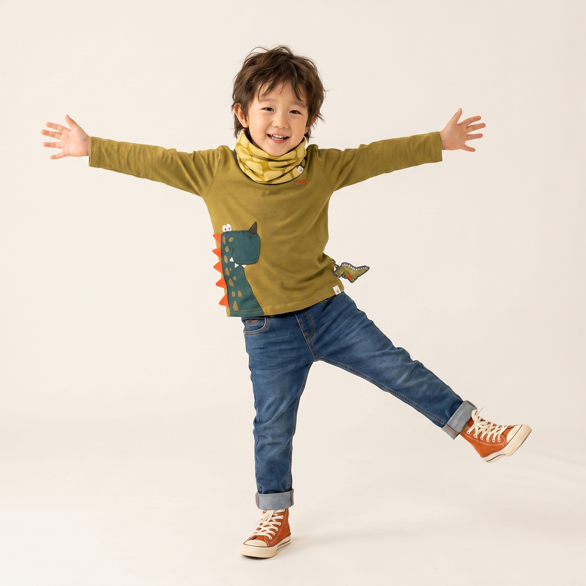 Kinder Langarmshirt khaki, Dino Fun