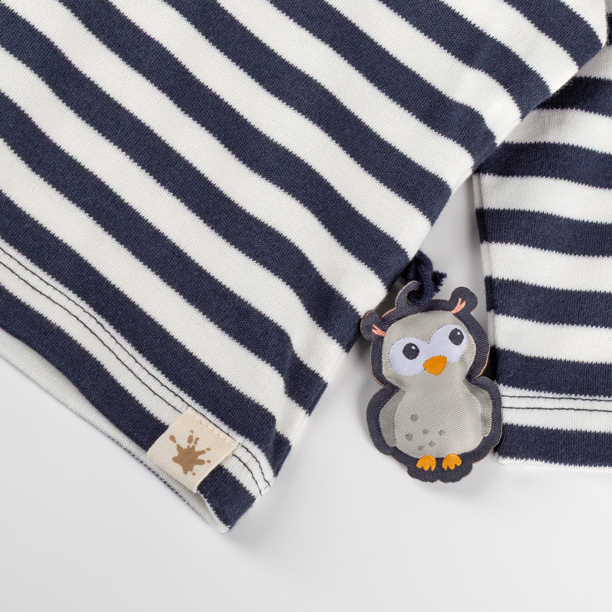 Baby Langarmshirt Eule Curious Owl, blau-weiß geringelt