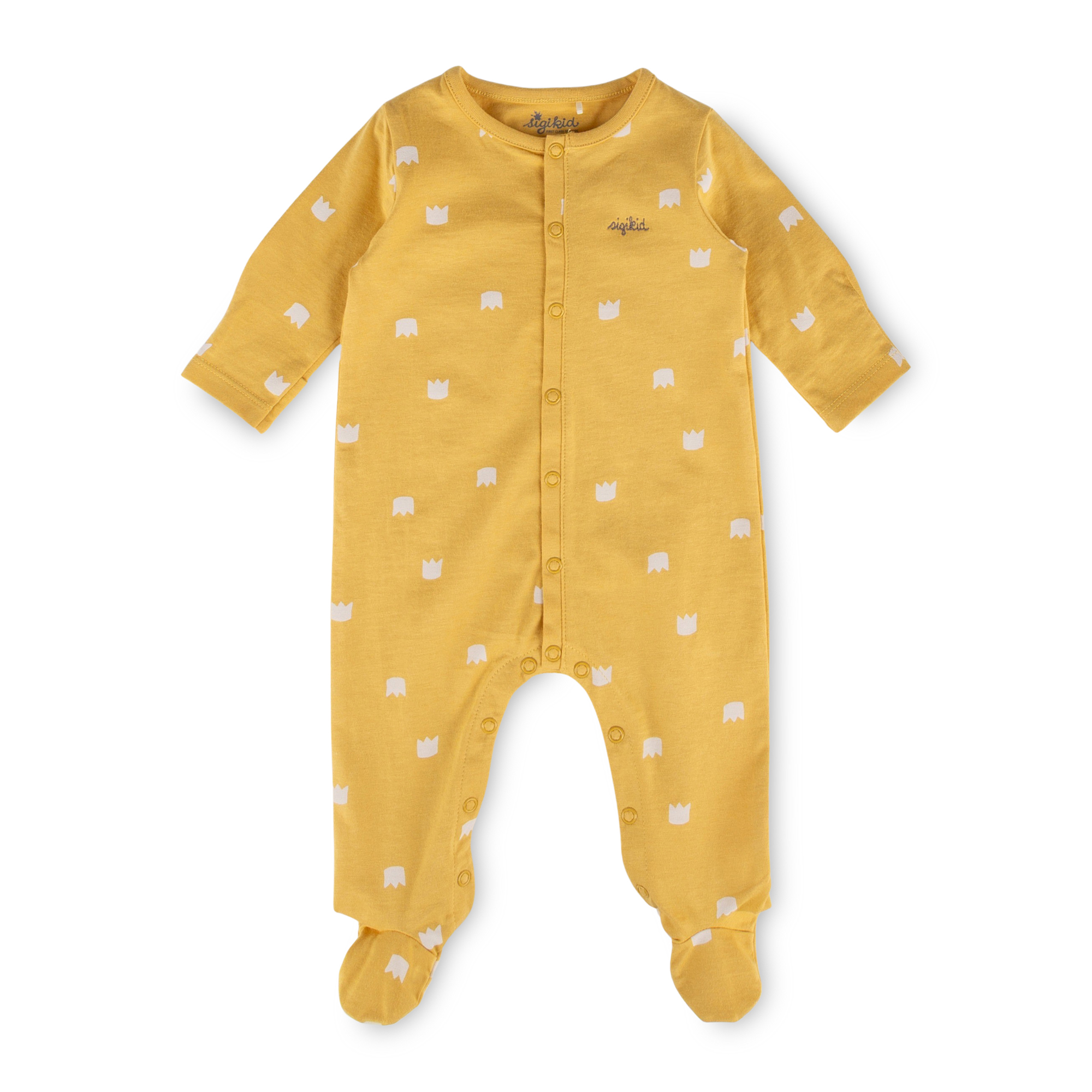 Newborn baby footed romper, foldover mittens, yellow
