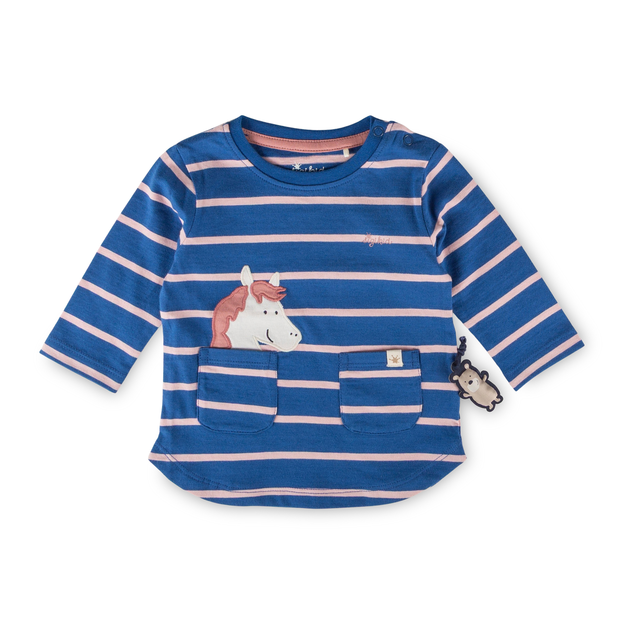 Kurzes Babykleid Pony mit Taschen, blau/hellrosa