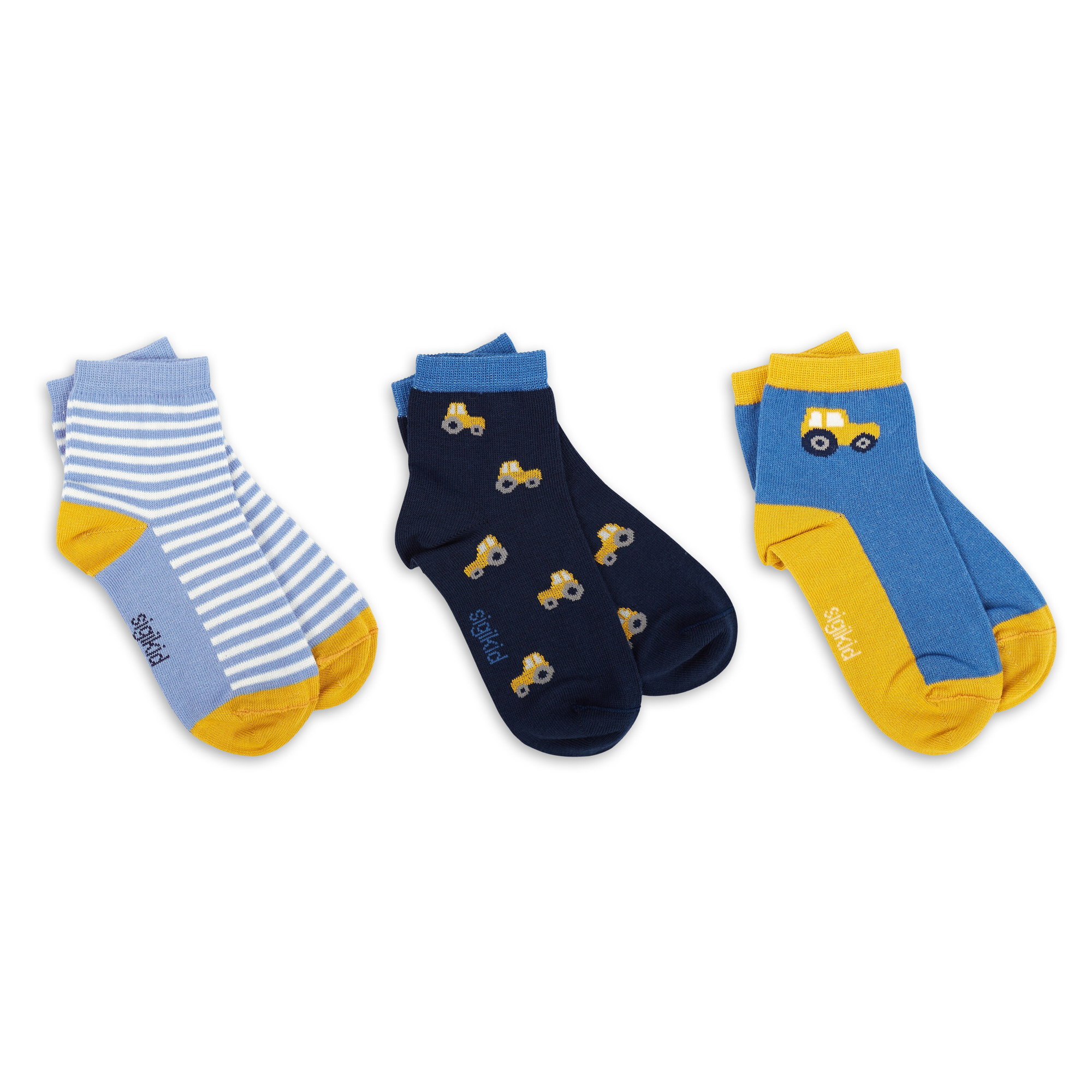 3 pair set children's socks, navy/blue/yellow