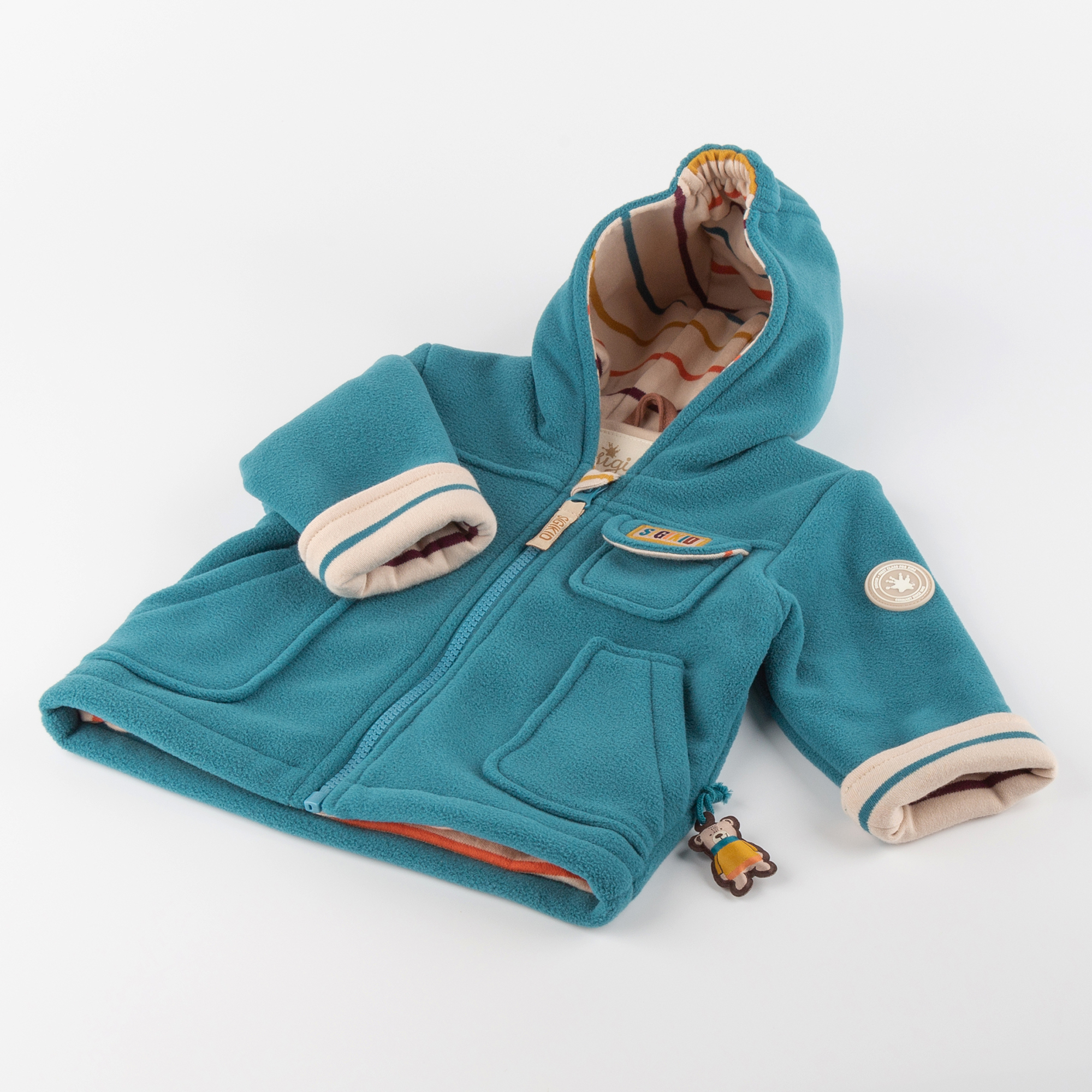 Hooded baby fleece jacket, lined, Winter Animals