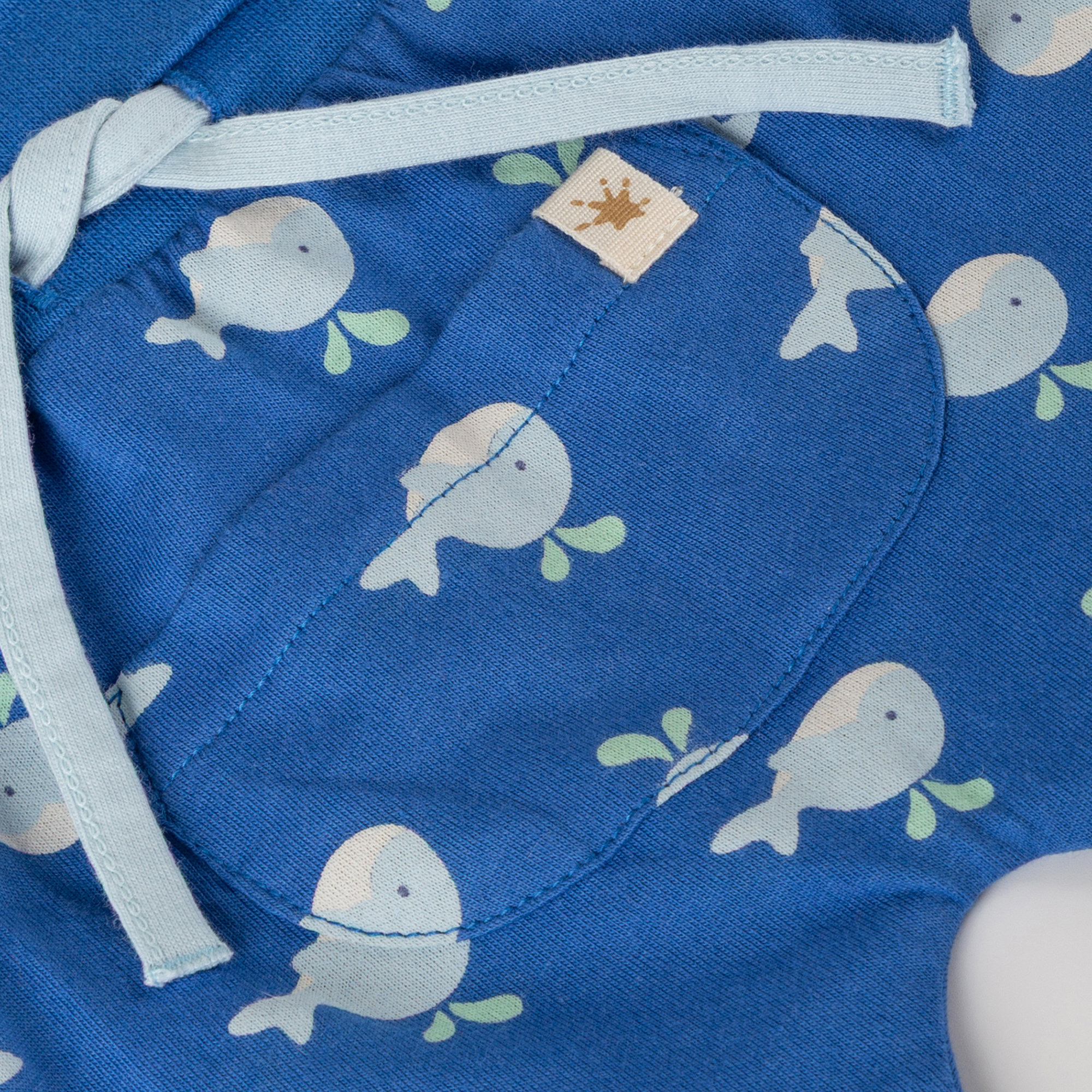 Blue newborn baby pants, pocket, whale print