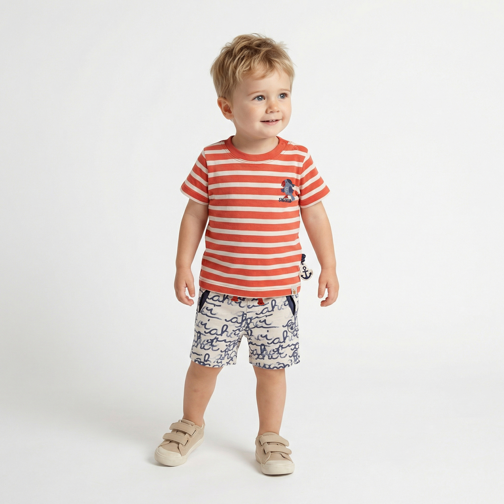 Baby Bermuda mit "Ahoi" Print, weiß
