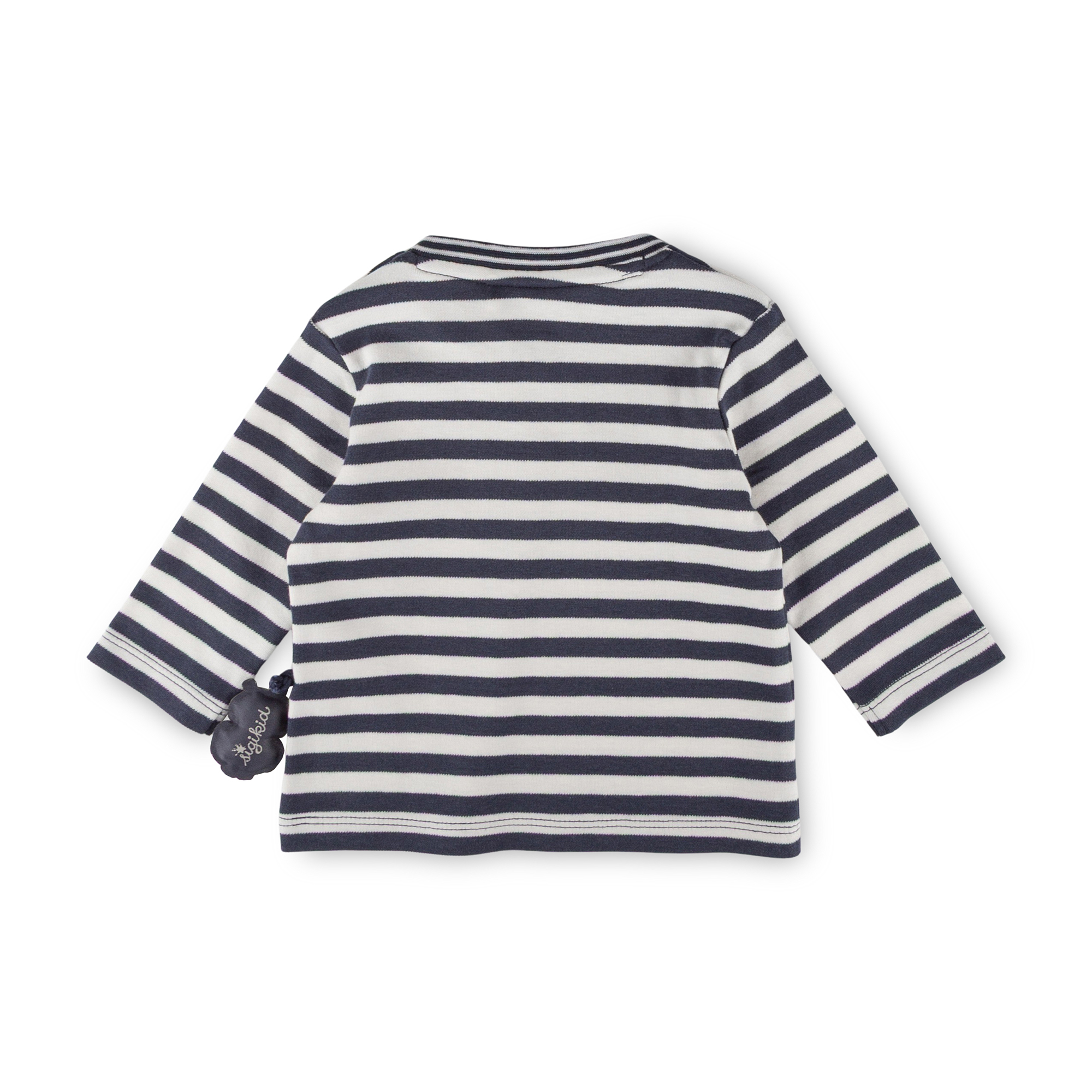 Baby Langarmshirt Eule Curious Owl, blau-weiß geringelt