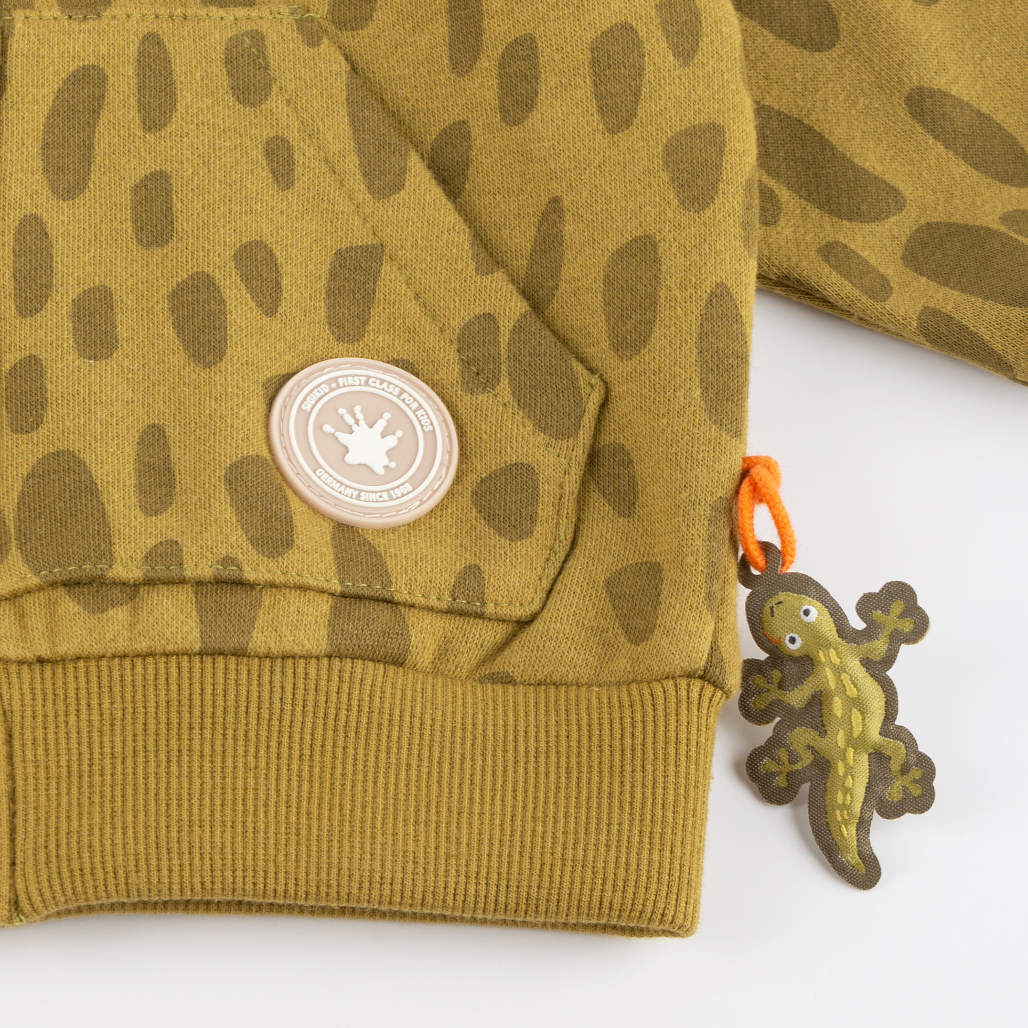 Hooded baby sweat jacket, gecko on the back, Jungle