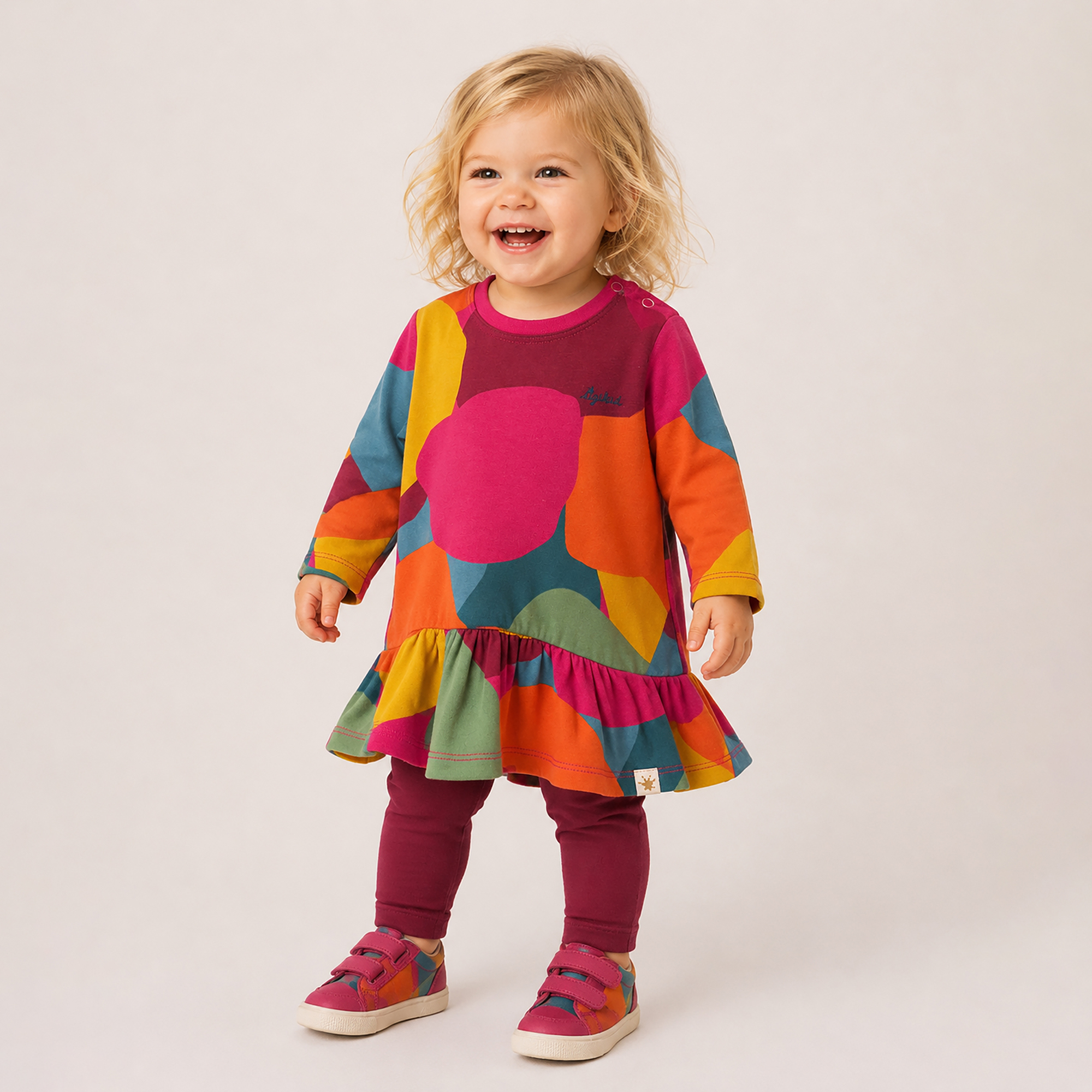 Baby long-sleeved flounce dress, multicoloured