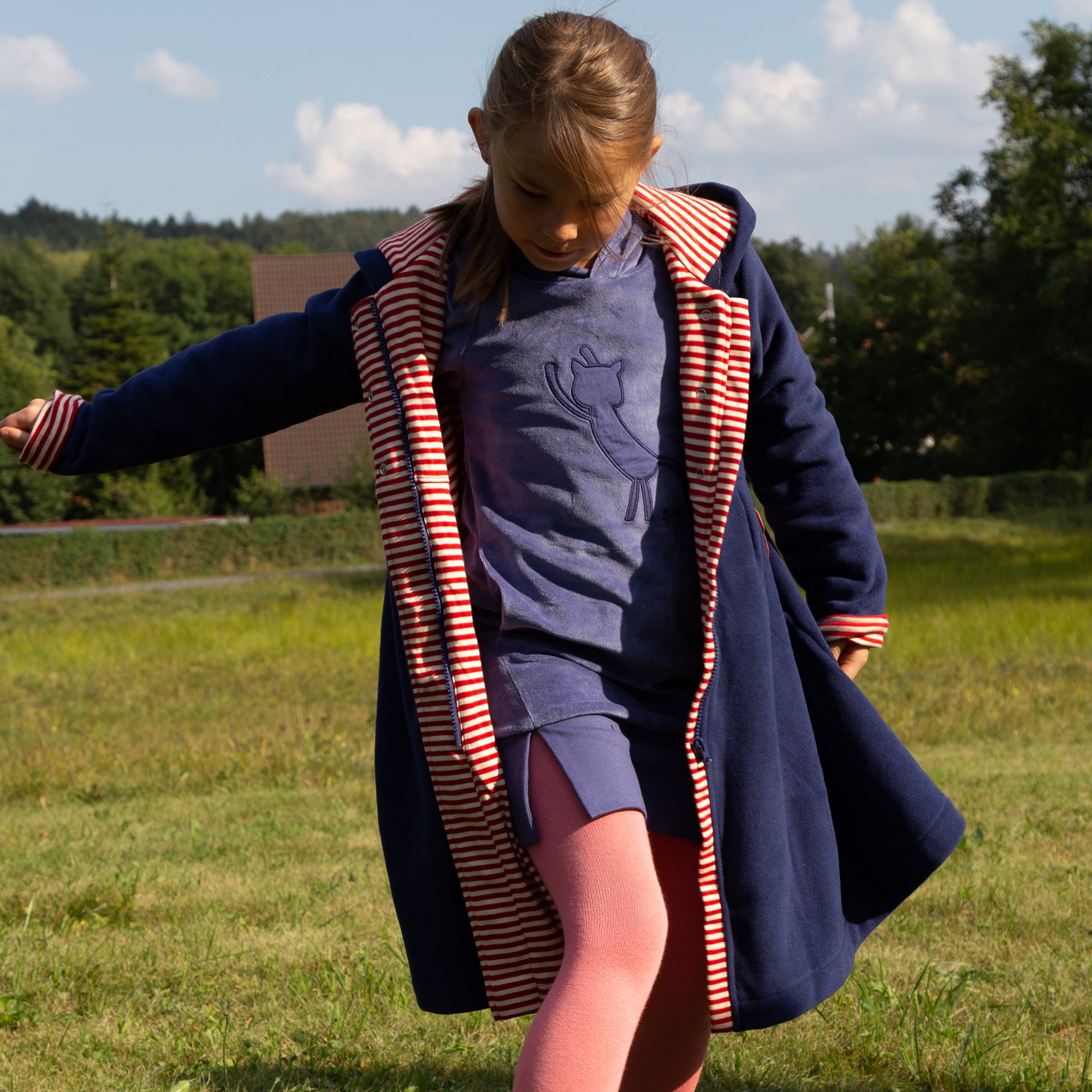 Children's hoody velour dress with pockets, Wild Cat