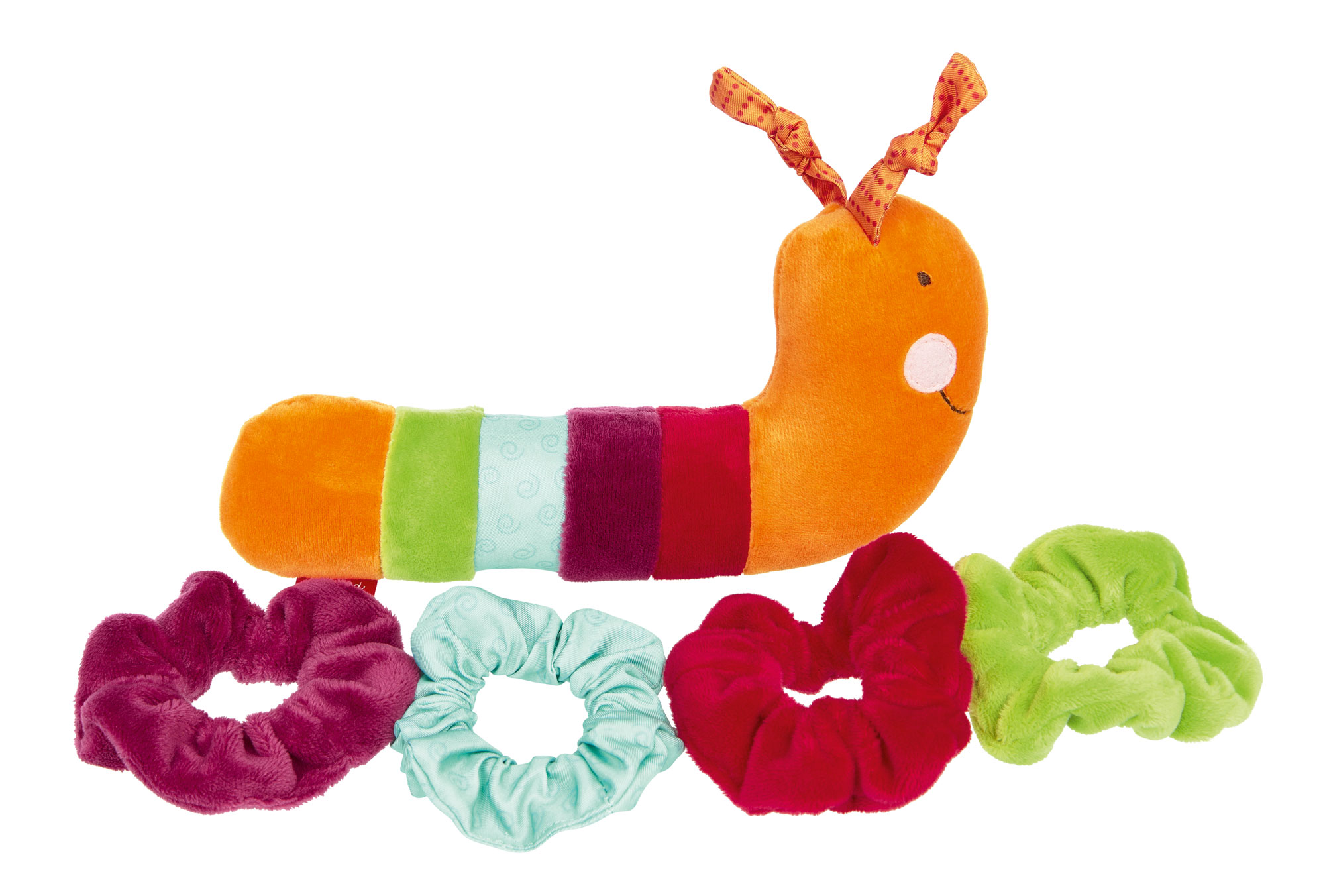 Baby colour sorting threading plush toy worm