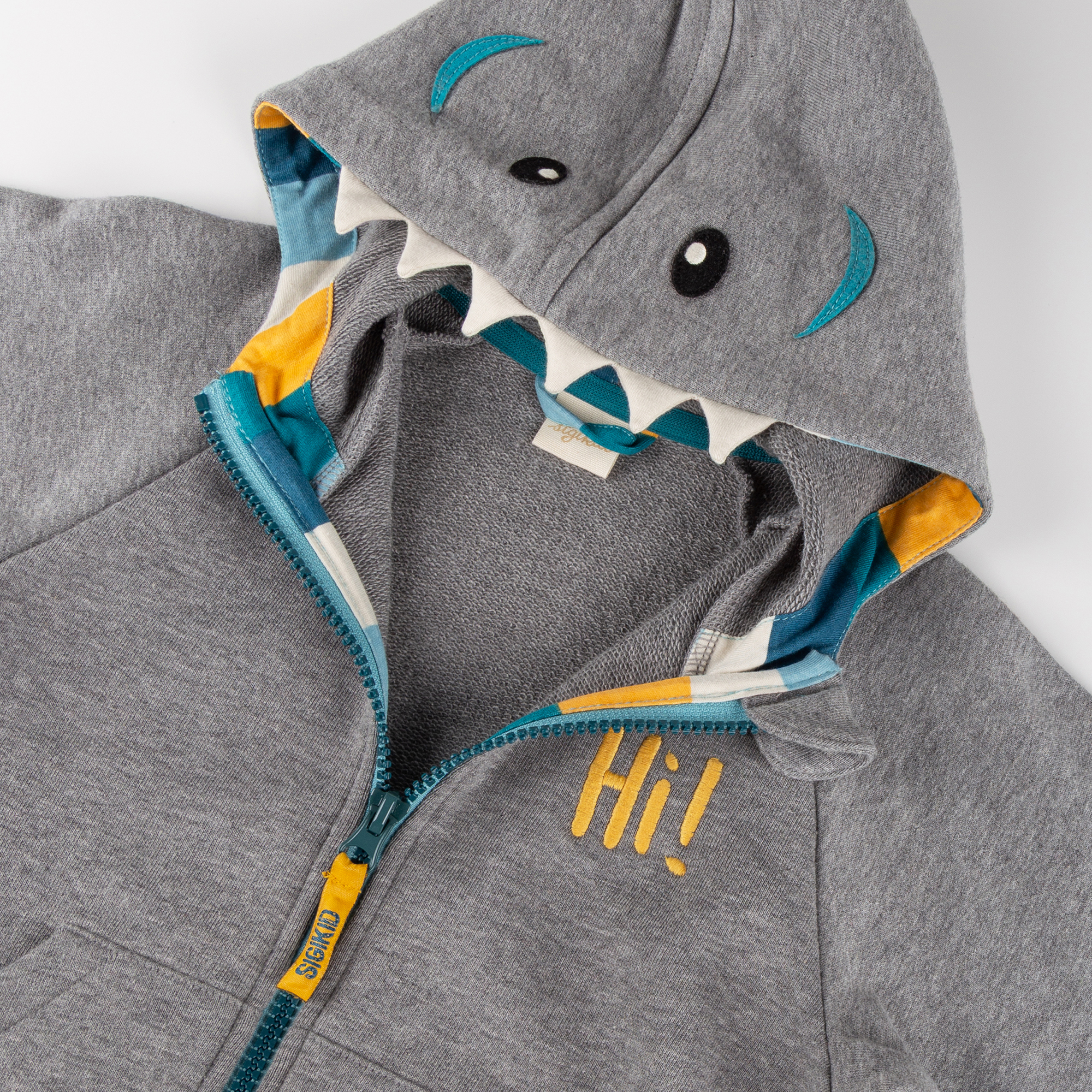 Kids' sweat jacket, shark-shaped hood, Blue & Bright