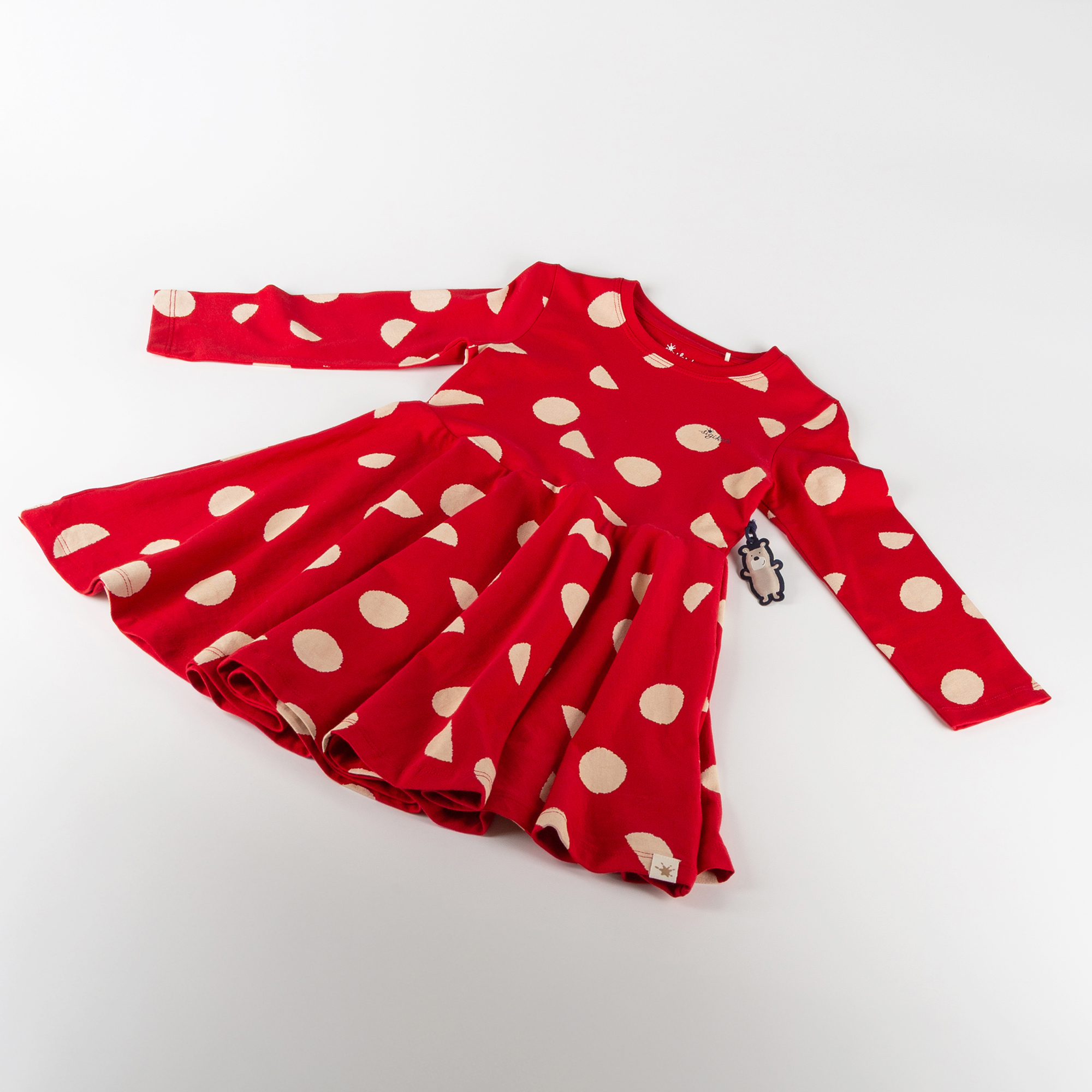 Twirly long-sleeved dress, red, print