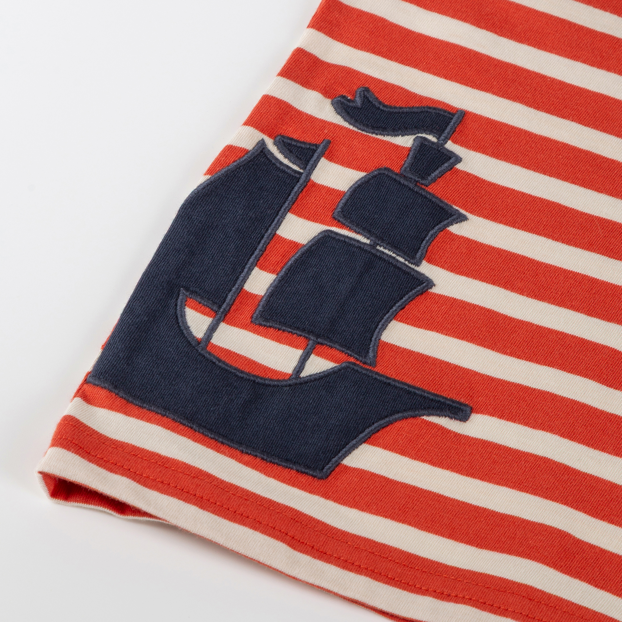 Kinder Ringel T-Shirt Segelschiff, rot-weiß