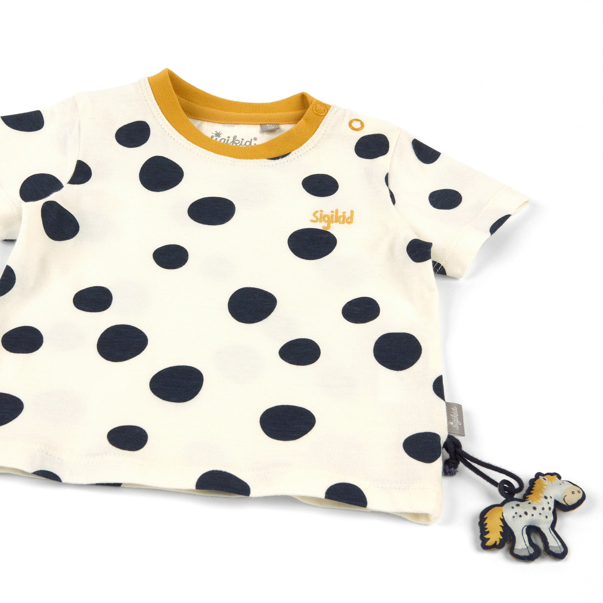 Cream white baby T-shirt, navy dots