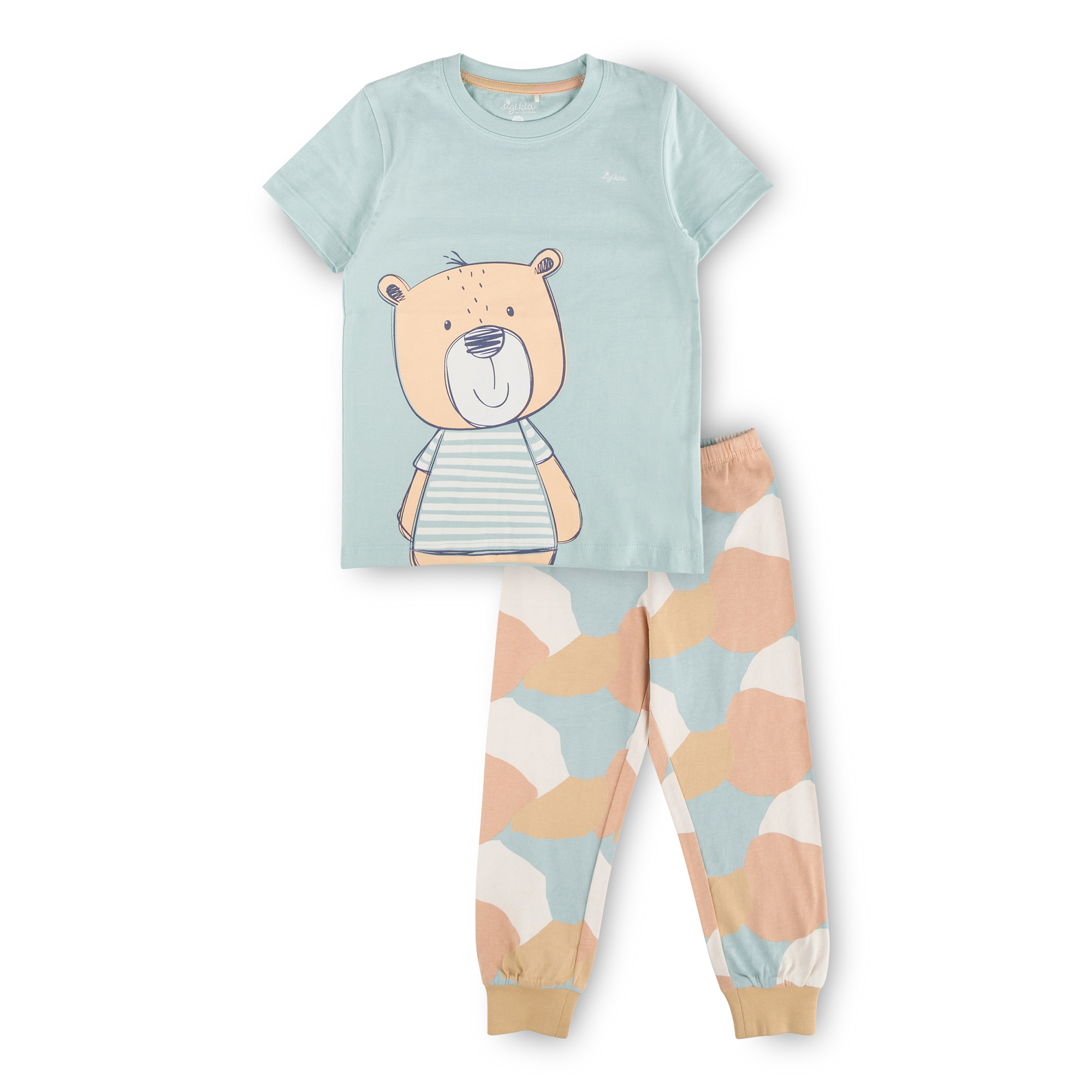 Children's short-sleeved pajamas bear, light blue/beige Children's short-sleeved pajamas bear, light blue/beige