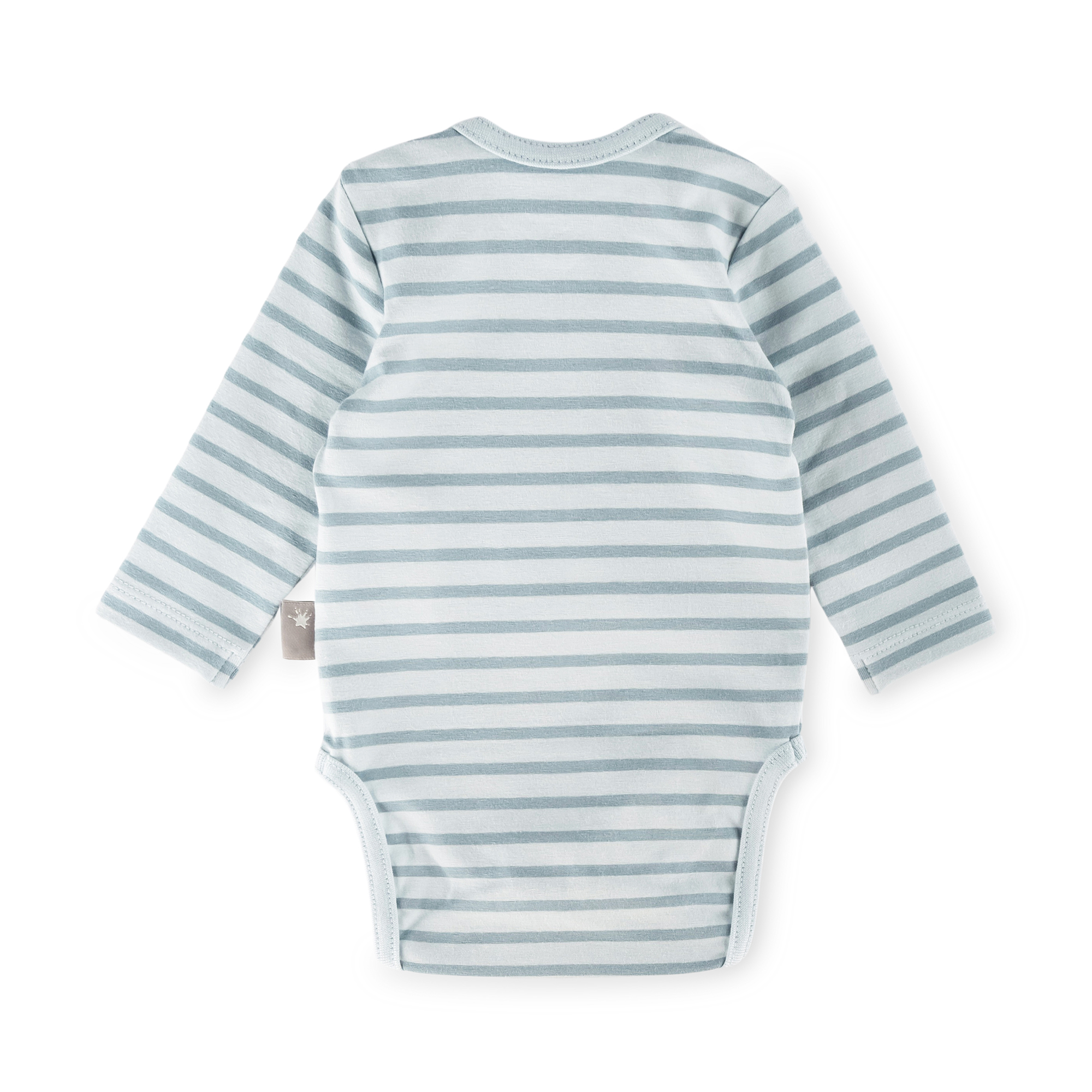 Langarm Babybody Krönchen Bär, blau geringelt Langarm Babybody Krönchen Bär, blau geringelt