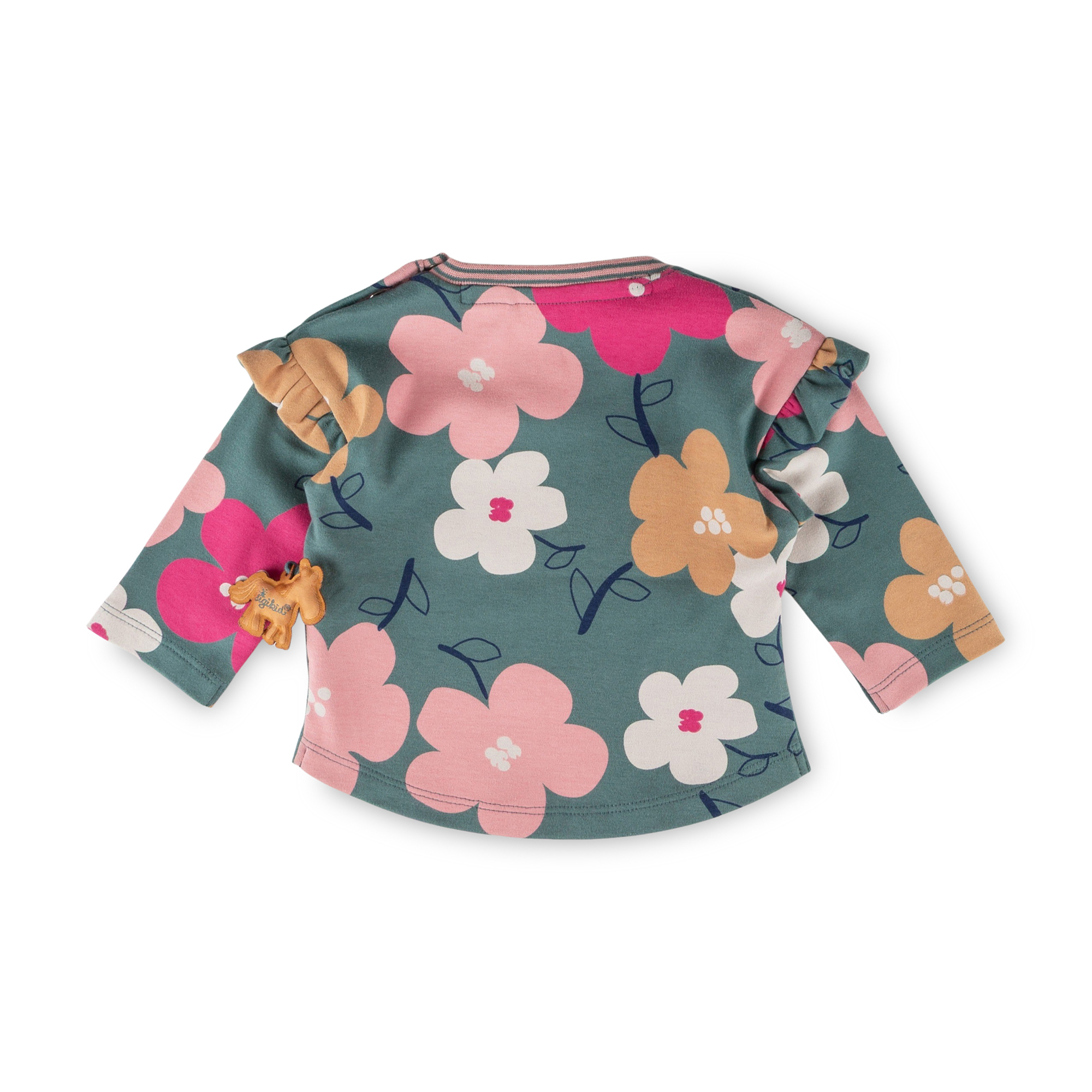 Baby Langarmshirt Pony Love, grün mit Blumenprint