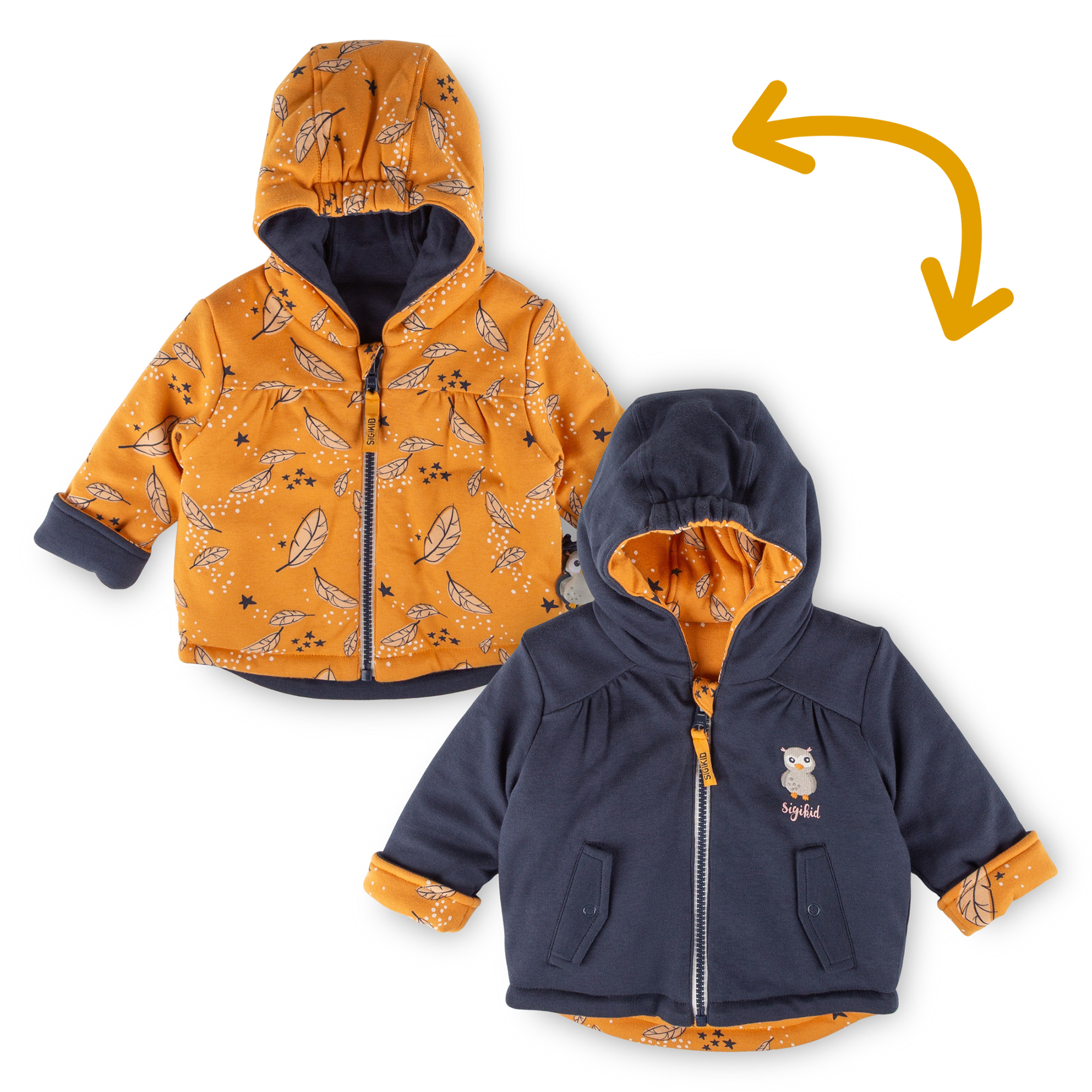Reversible hooded baby jacket Magic Owl, interlined Reversible hooded baby jacket Magic Owl, interlined