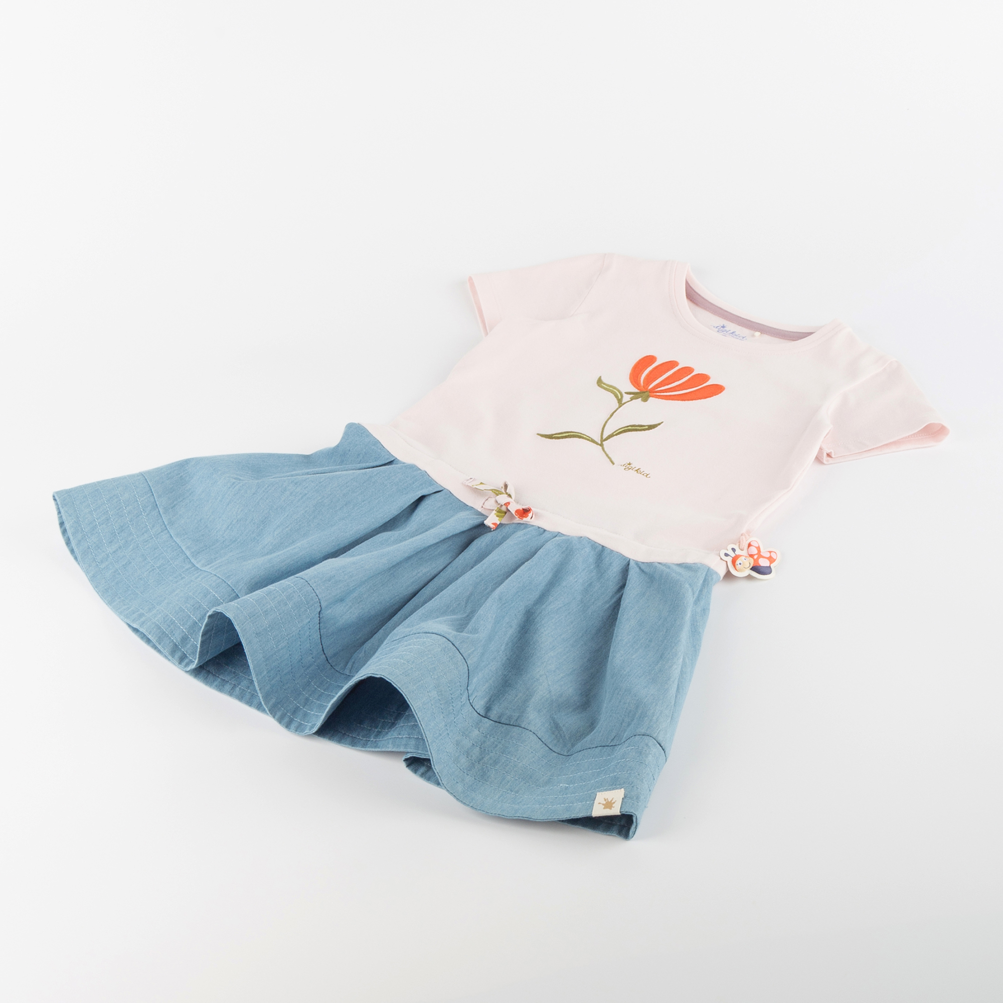 Kinder Sommerkleid mit jeansblauem Rock, Marienkäfer Serie Kinder Sommerkleid mit jeansblauem Rock, Marienkäfer Serie