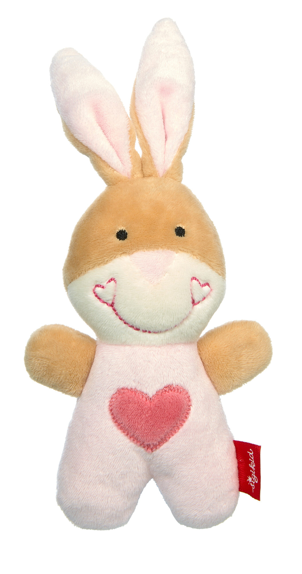 Soft toy rattle bunny, pink hearts