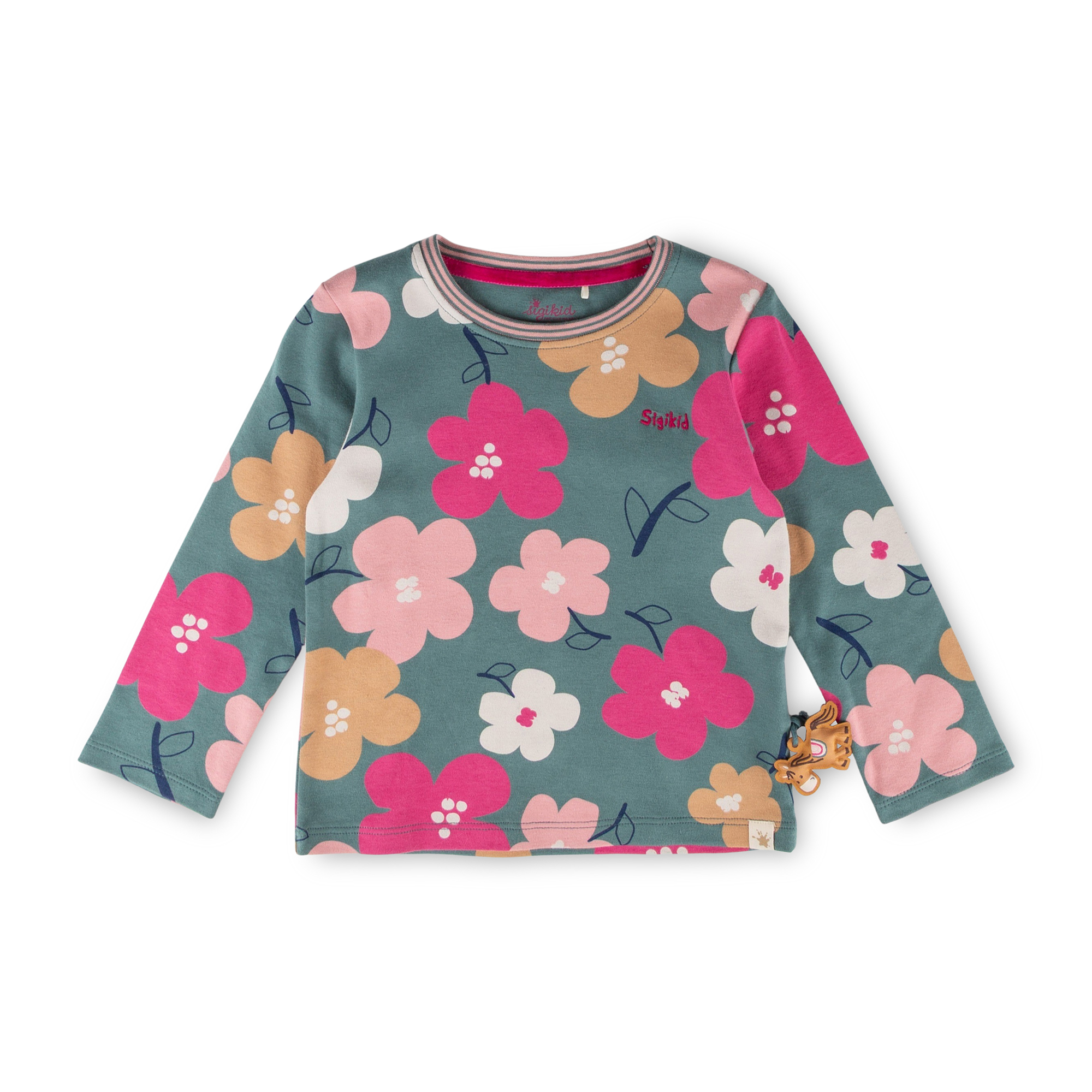 Kinder Langarmshirt Pony Love, grün mit Blumenprint