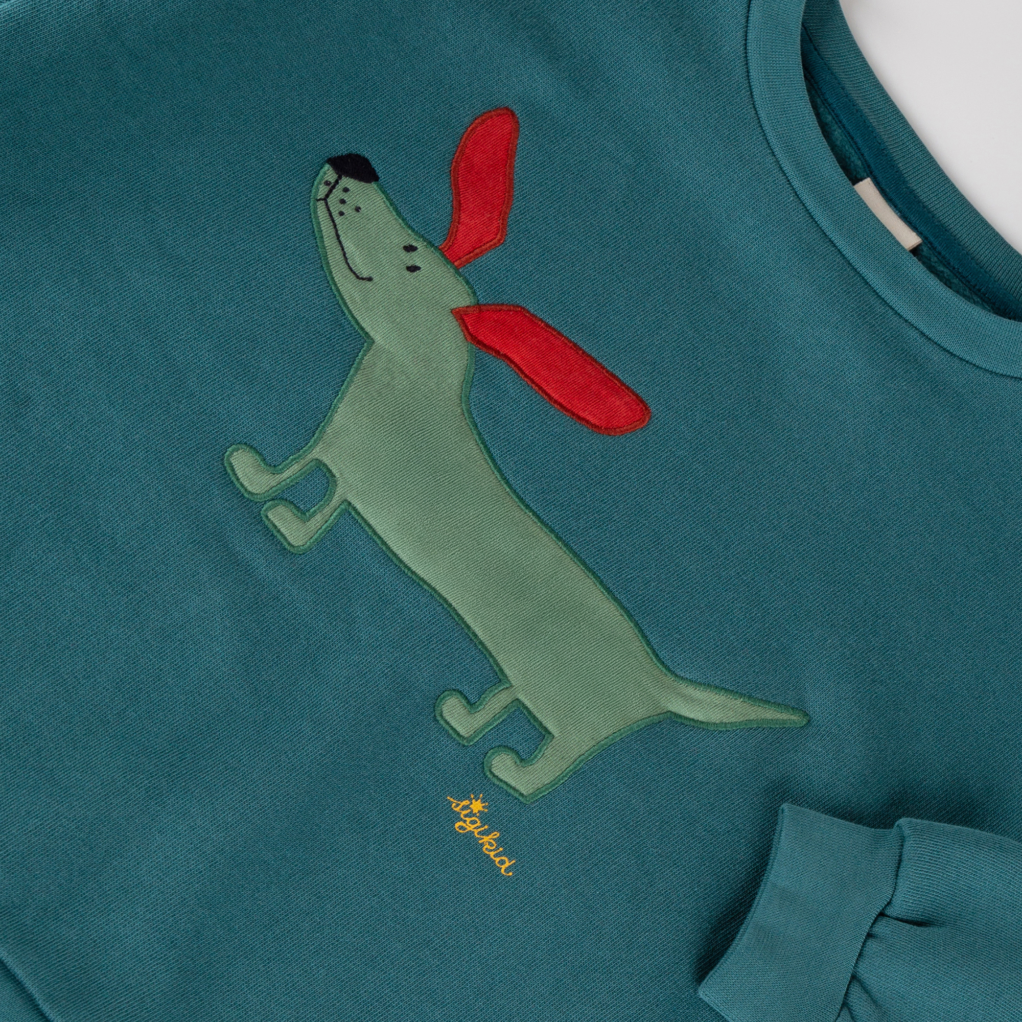 Kinder Oversized Sweatshirt Hund, petrolblau
