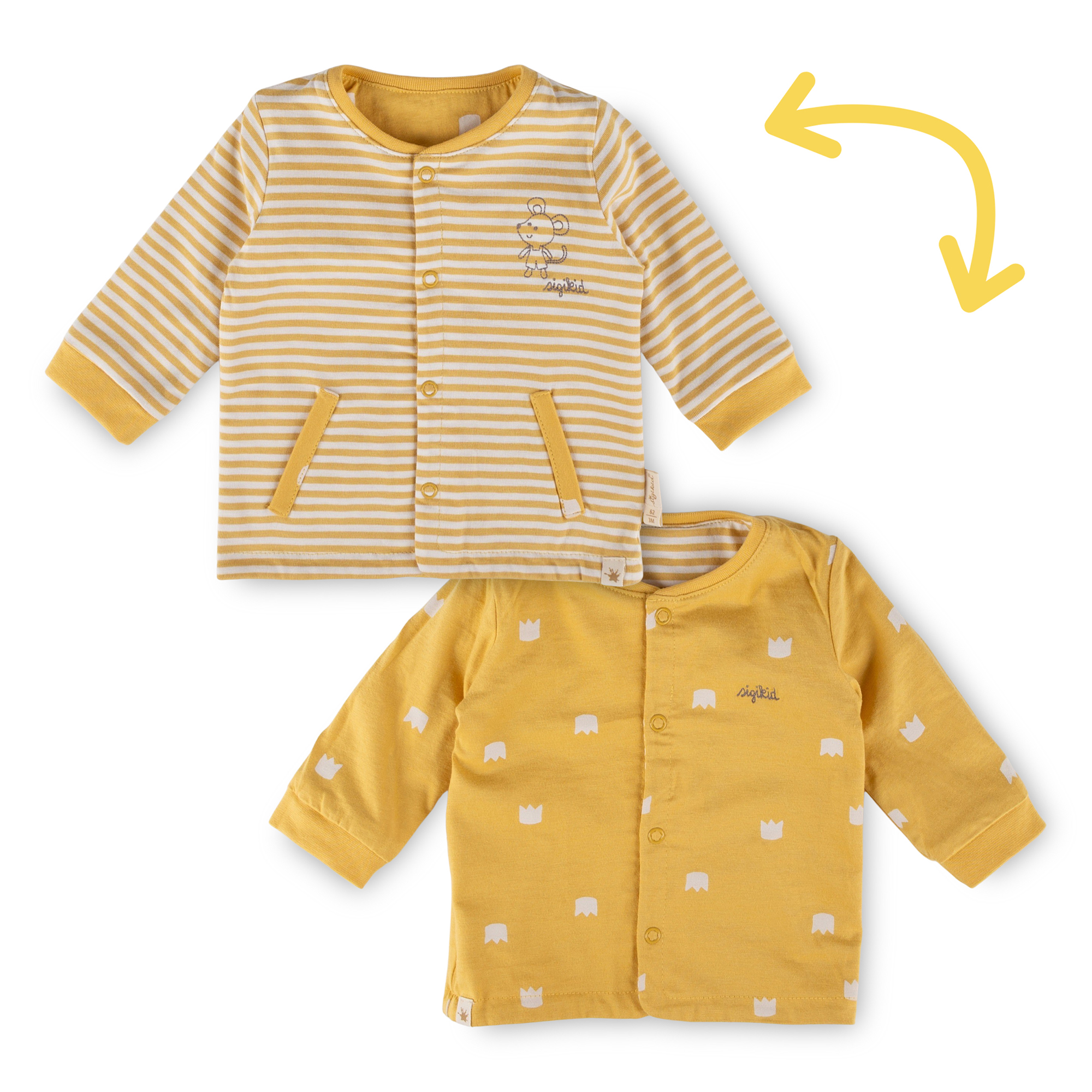 Newborn baby jacket mouse, reversible, yellow