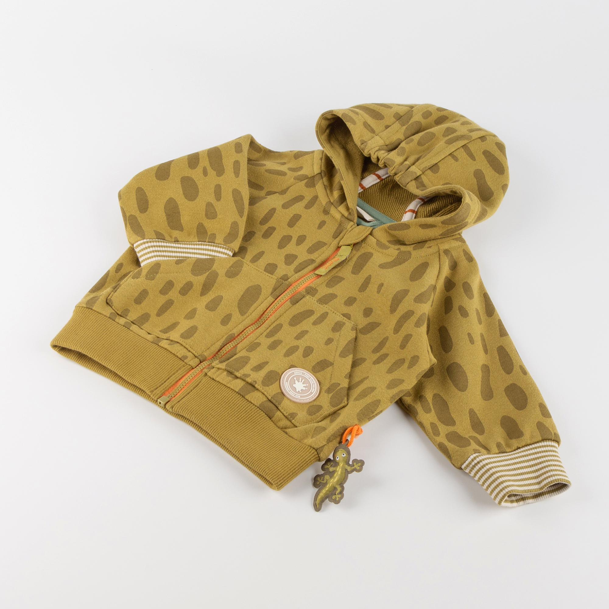 Hooded baby sweat jacket, gecko on the back, Jungle