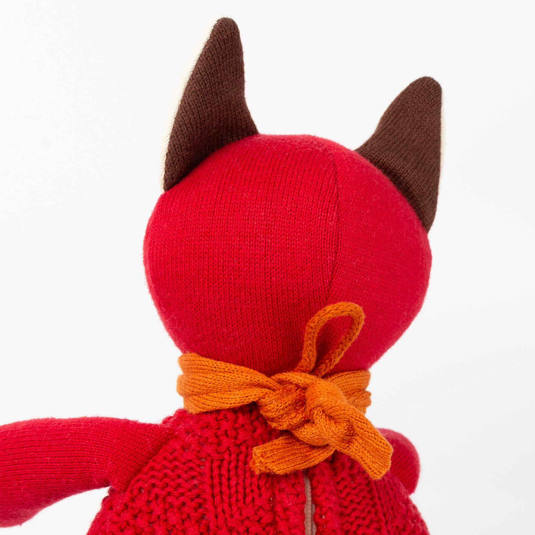 Baby musical soft toy fox, dark red, Knitted Love
