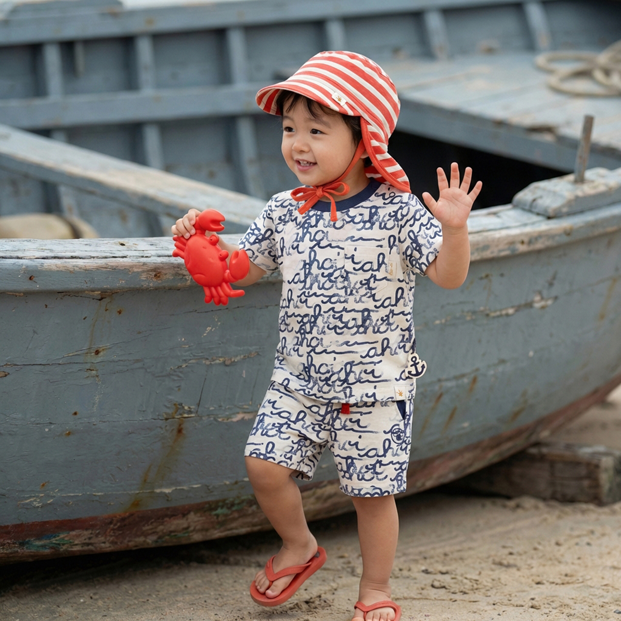 Baby Bermuda mit "Ahoi" Print, weiß