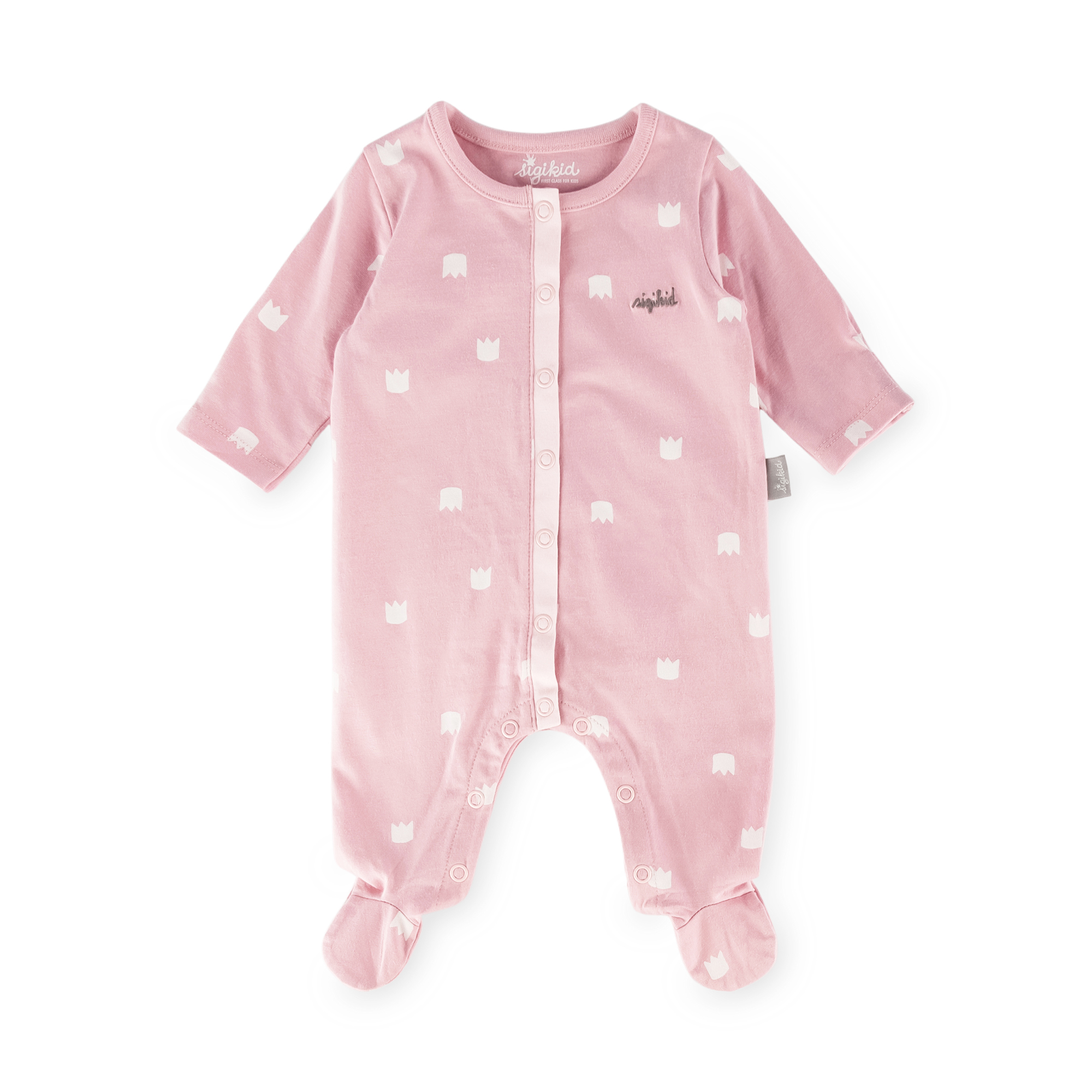 Newborn baby footed onesie romper, foldover mittens, pink