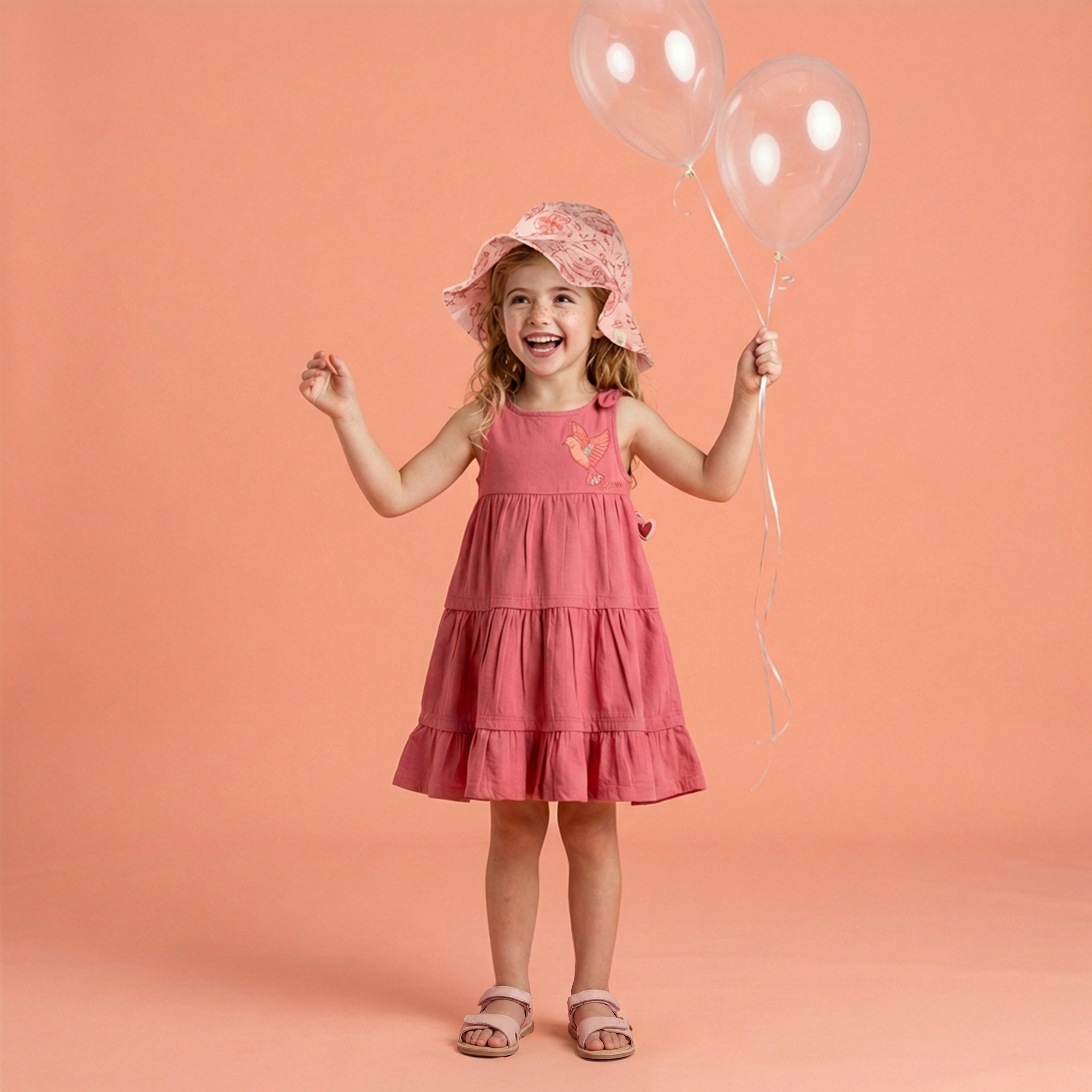 Kinder Sommerhut Vogel Print mit Krempe, rosa