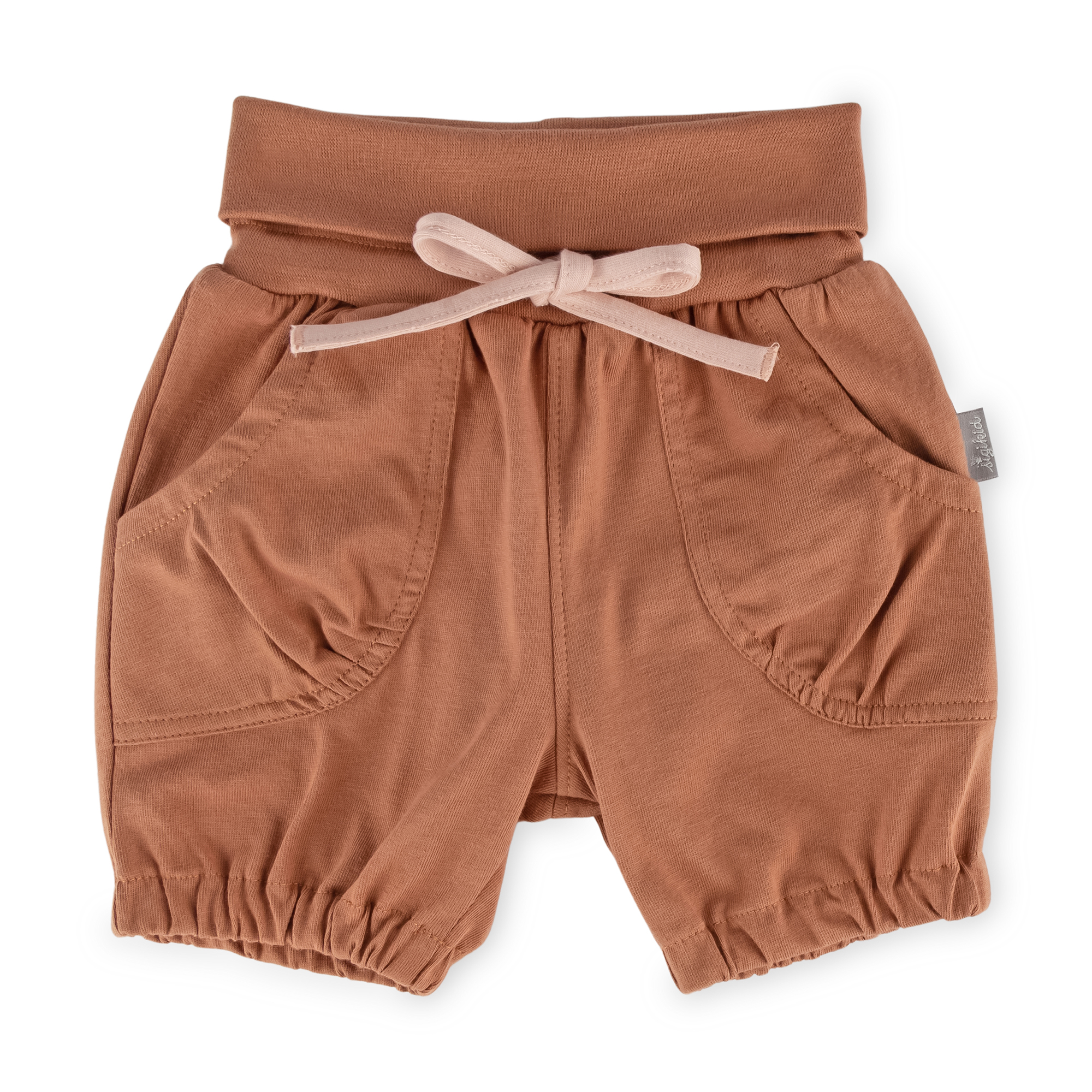 Baby foldover waistband jersey shorts, sugar brown