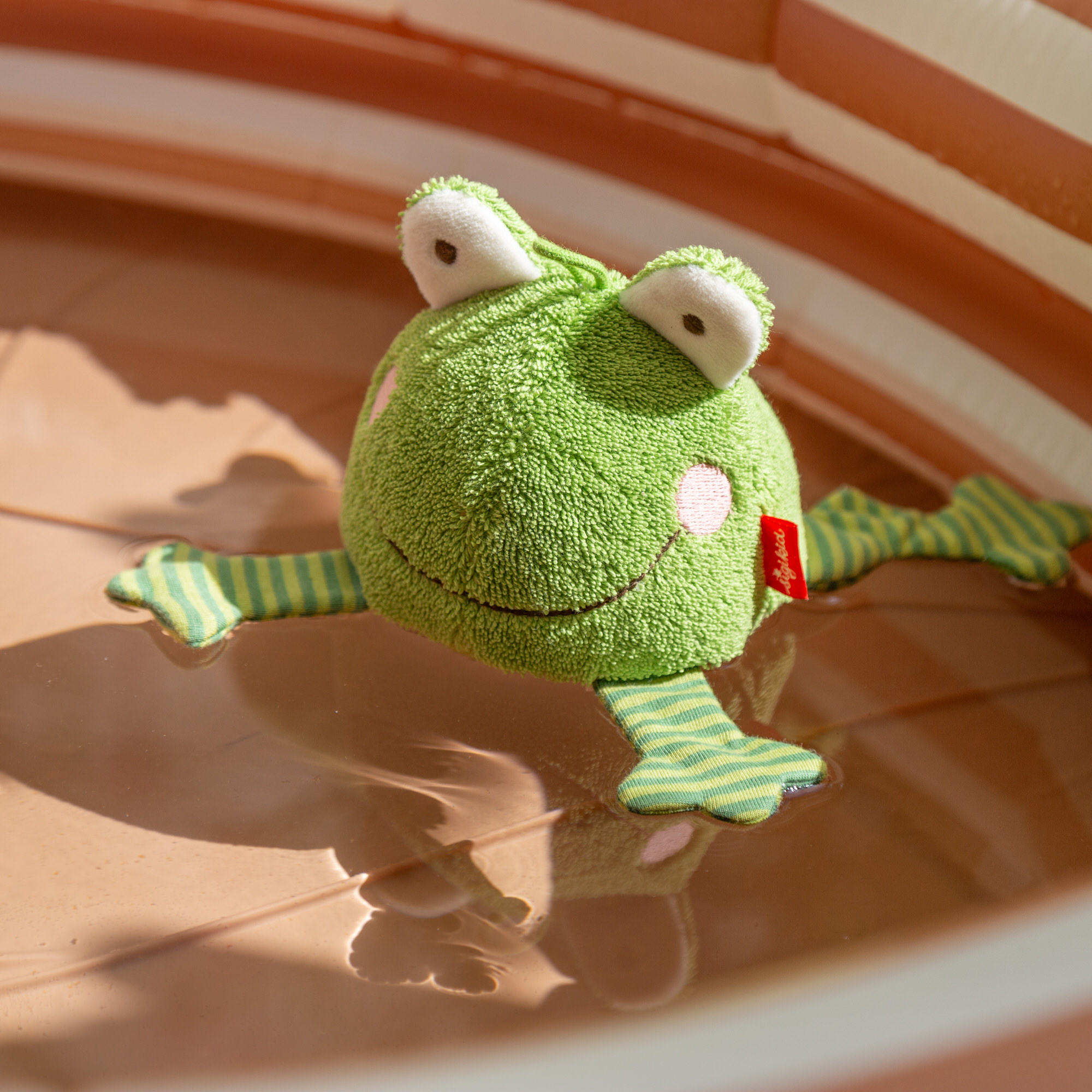 Baby bath soft toy frog, terry cloth