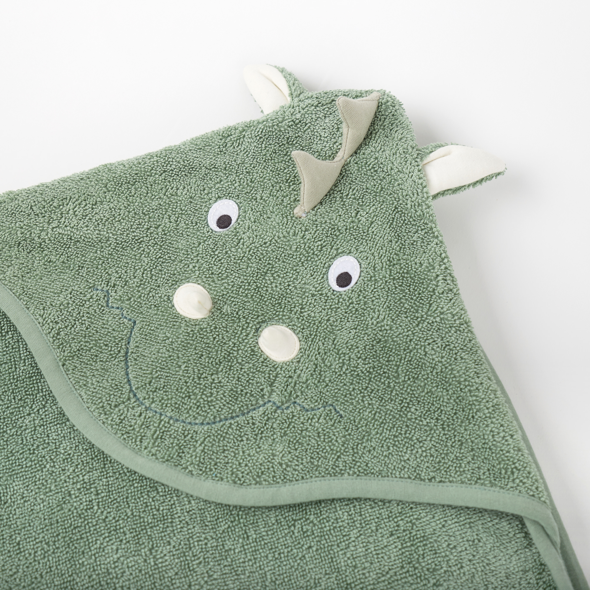 Hooded baby & toddler bath towel dino, green